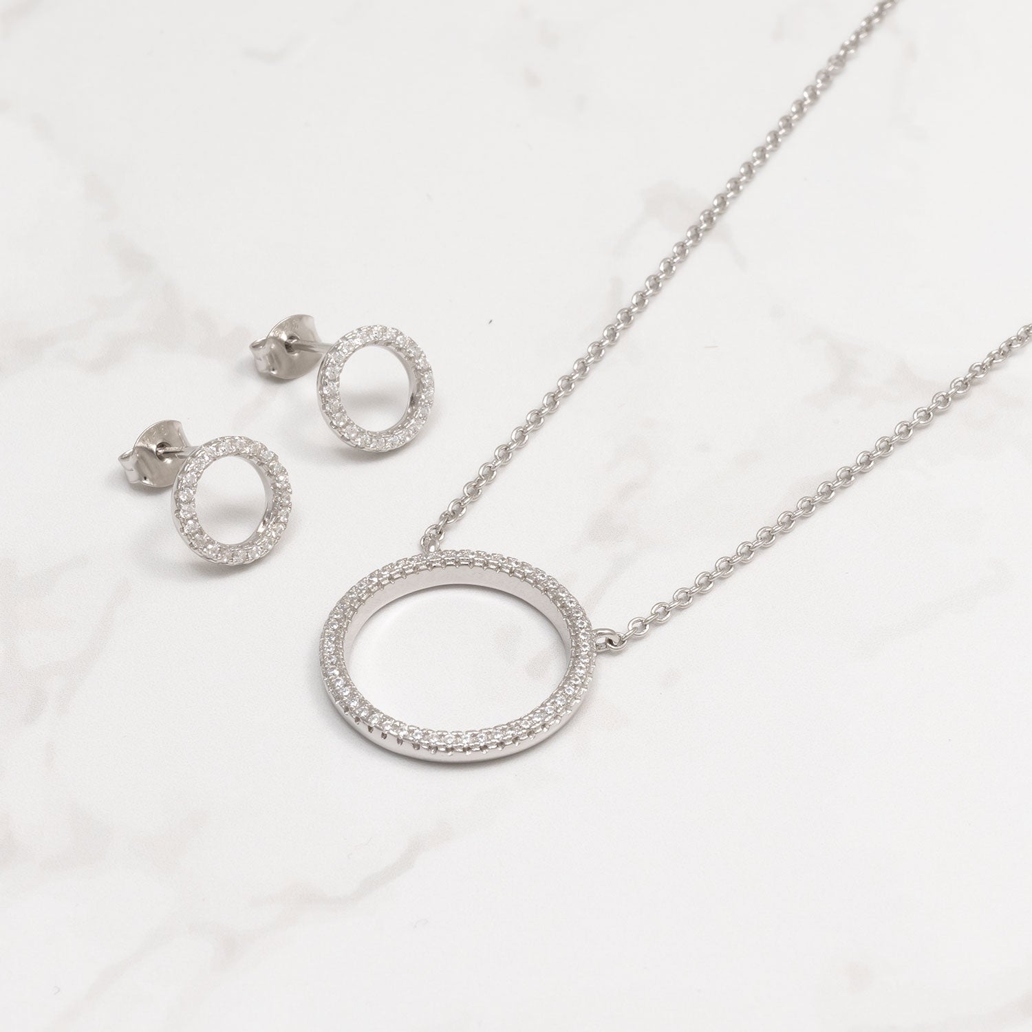 Pavé Open Circle Necklace - Silver