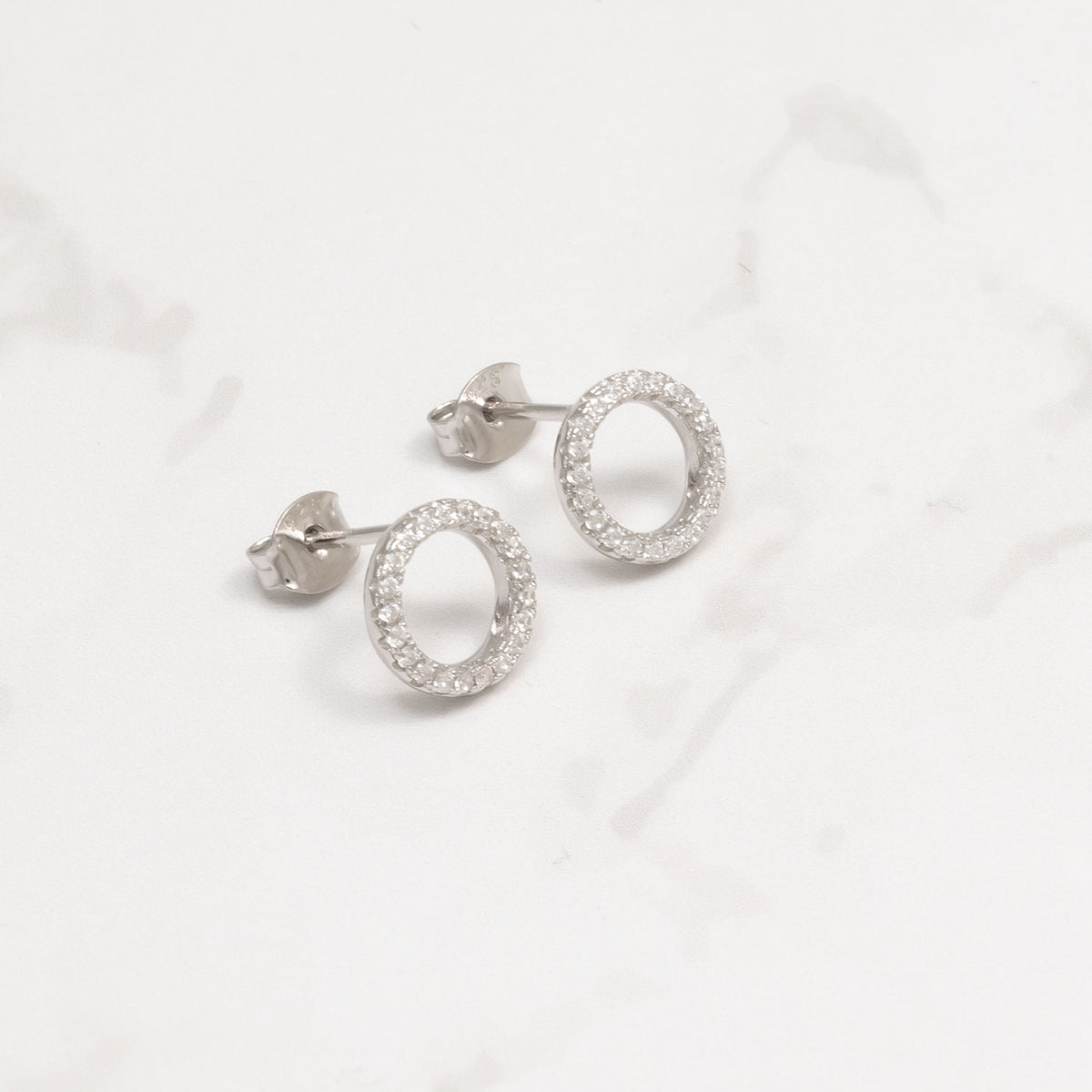 Silver Pavé Open Circle Stud Earring