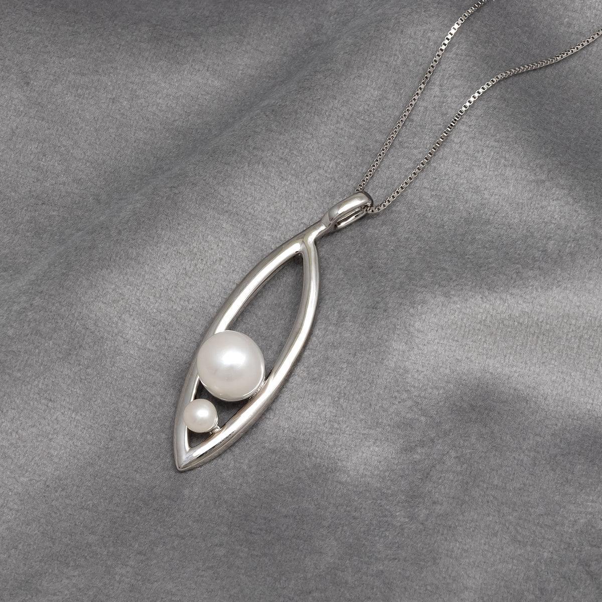 Silver & Double Pearl Leaf Pendant