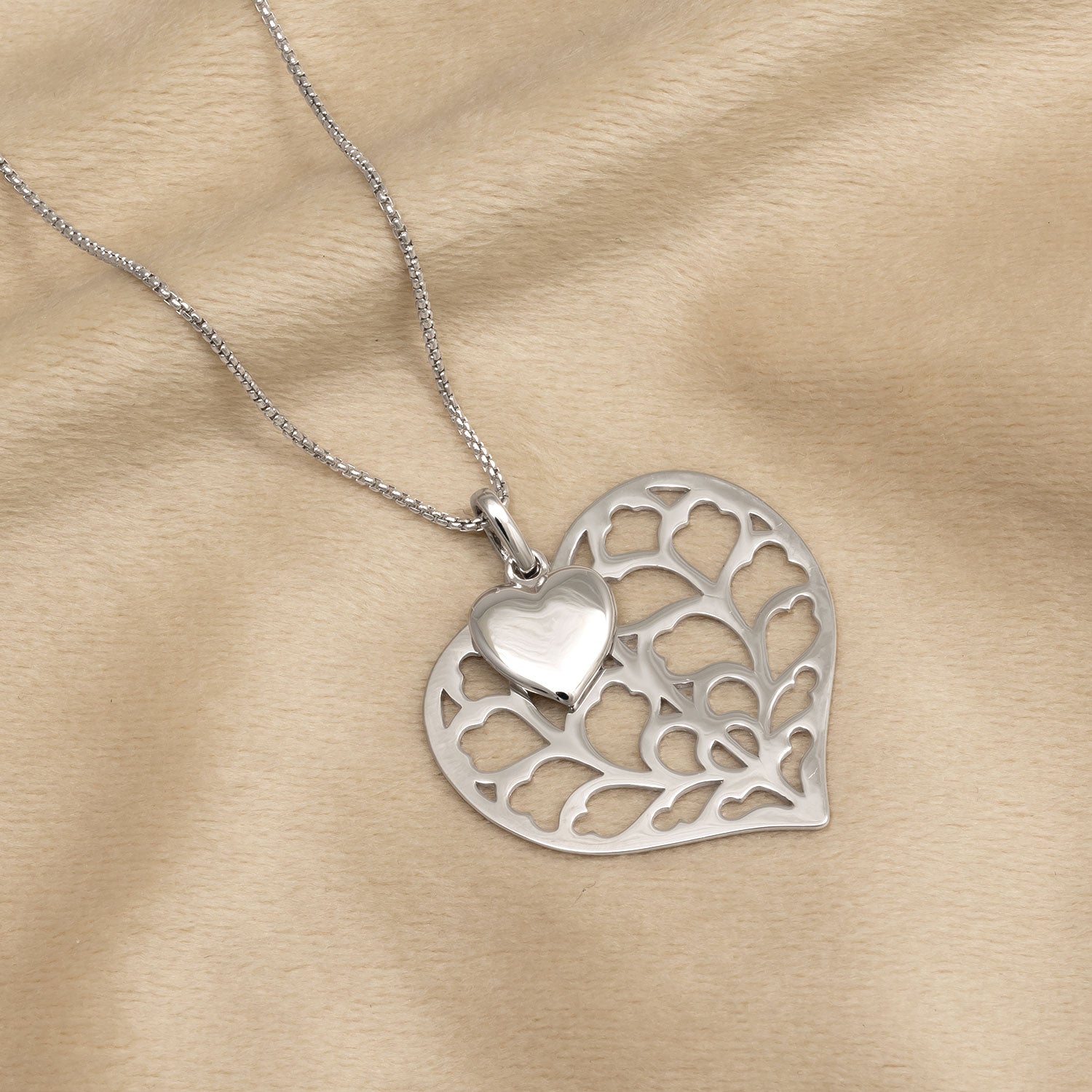 Silver Heart of Yorkshire Detailed Double Heart Pendant