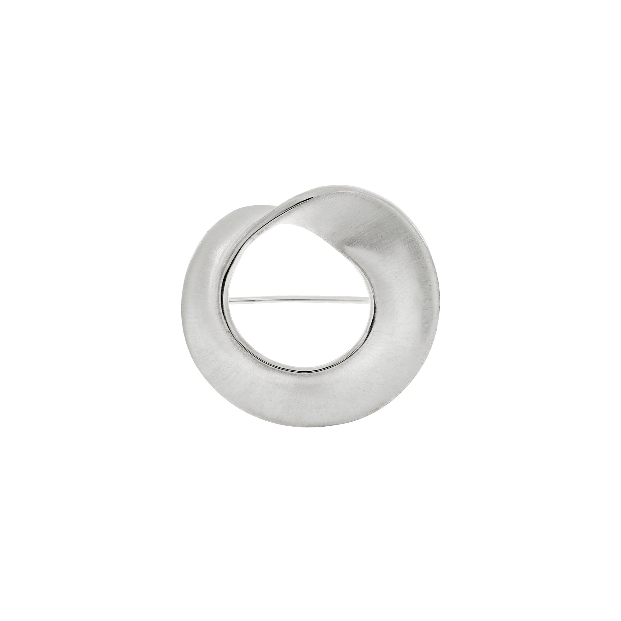 Twisting sterling silver circle brooch
