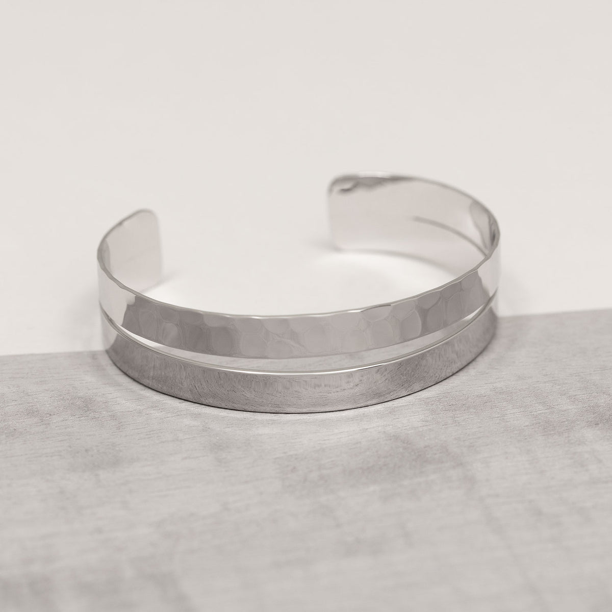 Silver Hammered & Polished Cuff Bangle