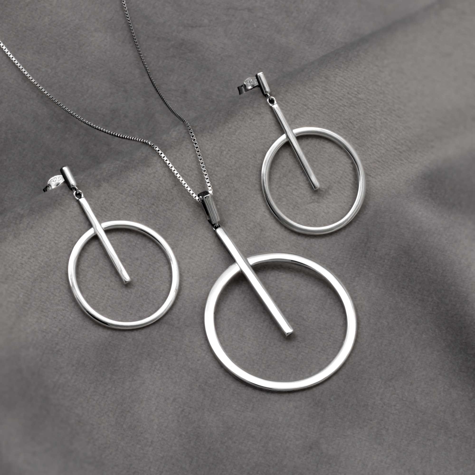 Sterling Silver Circle and Line Drop Earrings