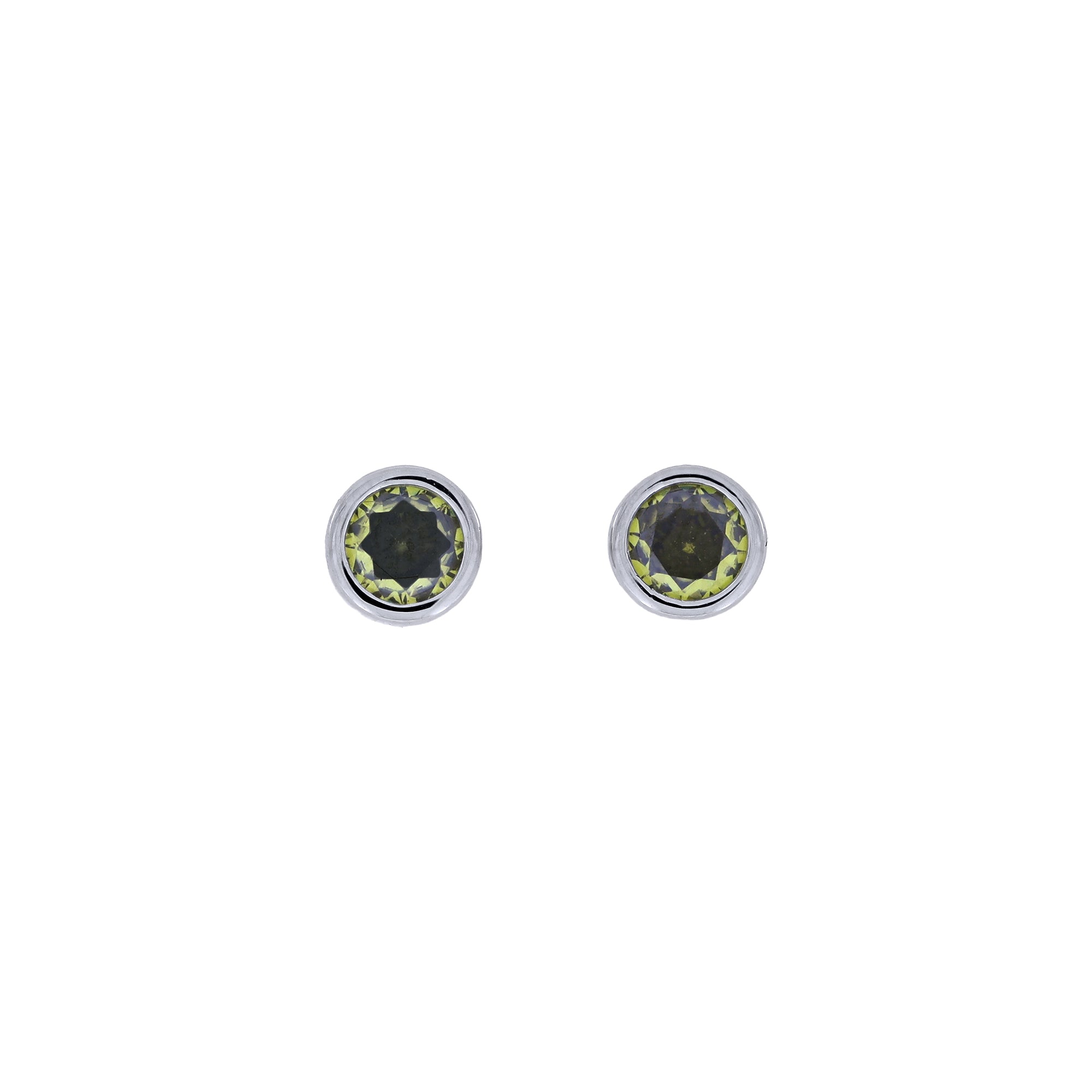 Contemporary sterling silver stud earrings featuring vibrant peridot gemstones, showcasing a clean, minimalist design crafted with expert British precision.