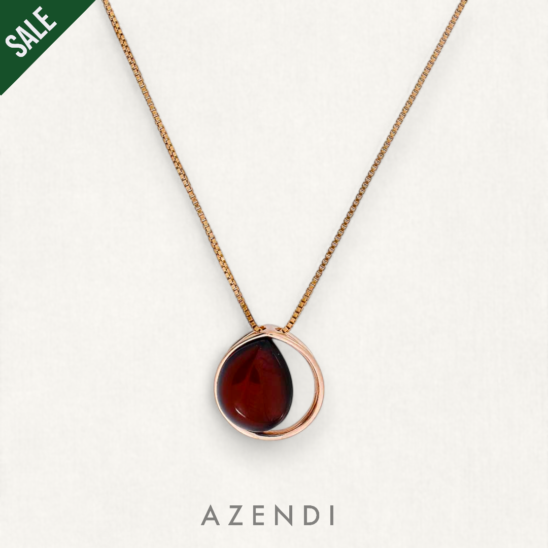 Rose Gold Vermeil &amp; Cherry Amber Teardrop Pendant