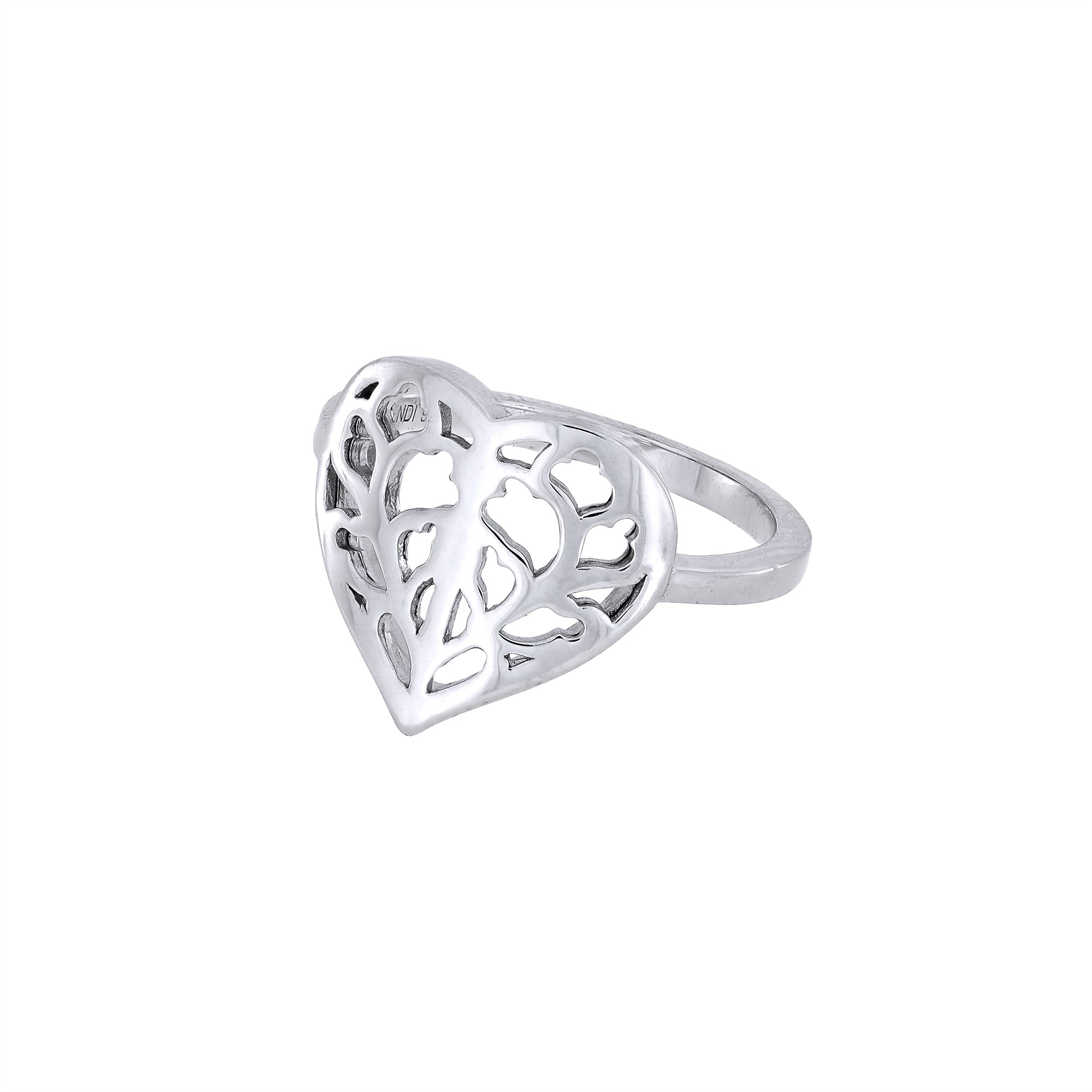 Sterling silver ring featuring an openwork heart design inspired by Yorkshire, with a slender band and sculptural detailing for a contemporary look.