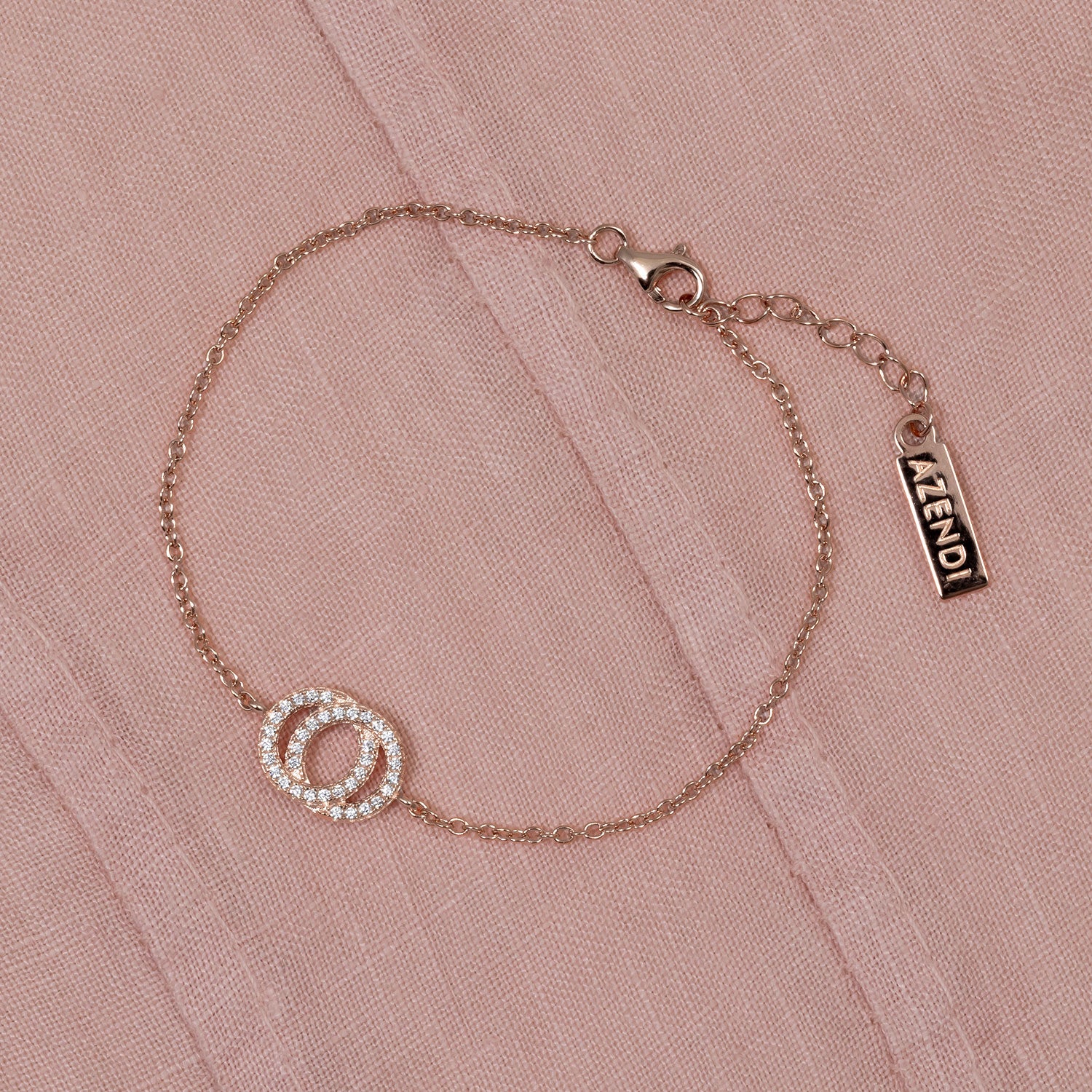 Rose Gold Vermeil and Cubic Zirconia Interlocking Circles Bracelet