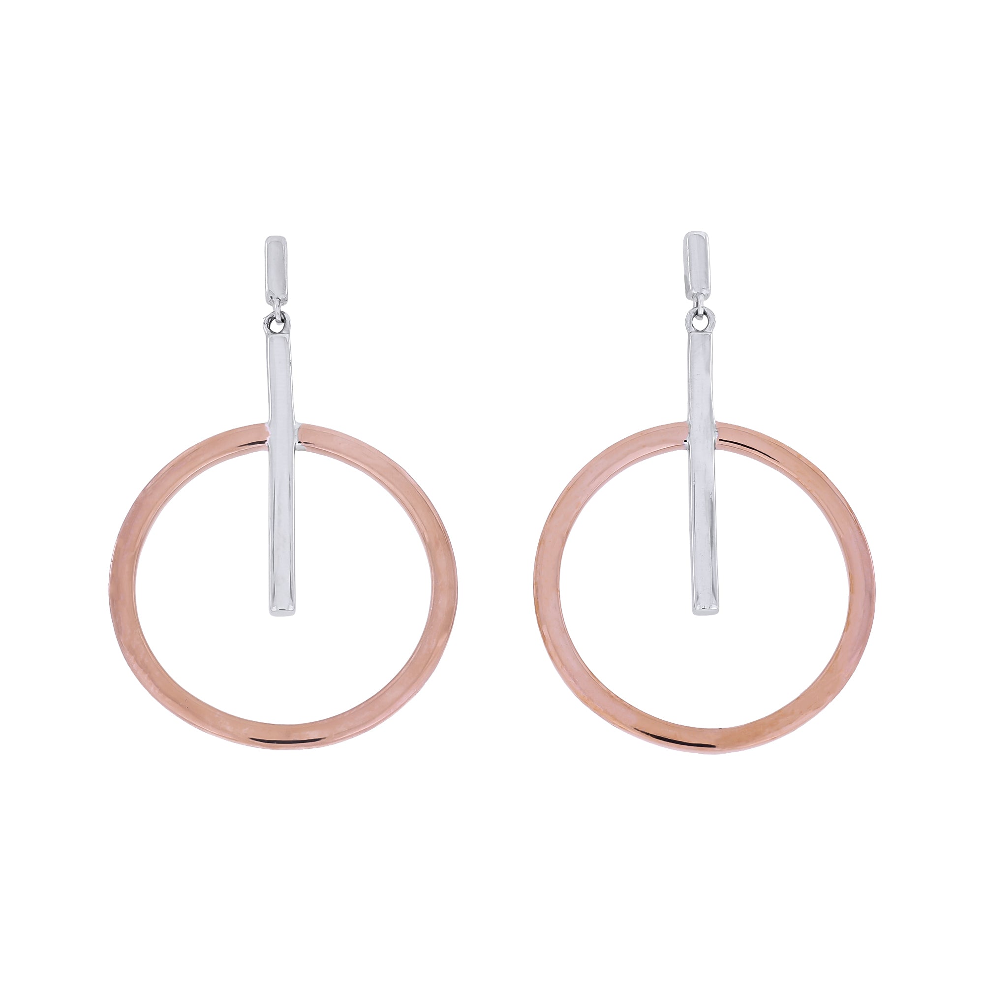 Silver & Rose Vermeil Circle and Line Drop Earrings