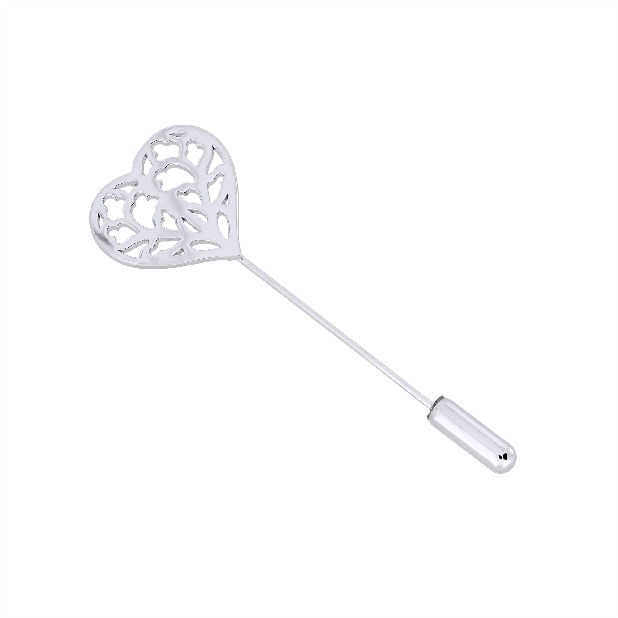 Sterling silver lapel pin featuring an intricately cut-out heart design inspired by Yorkshire, combining delicate craftsmanship with contemporary British jewellery style.