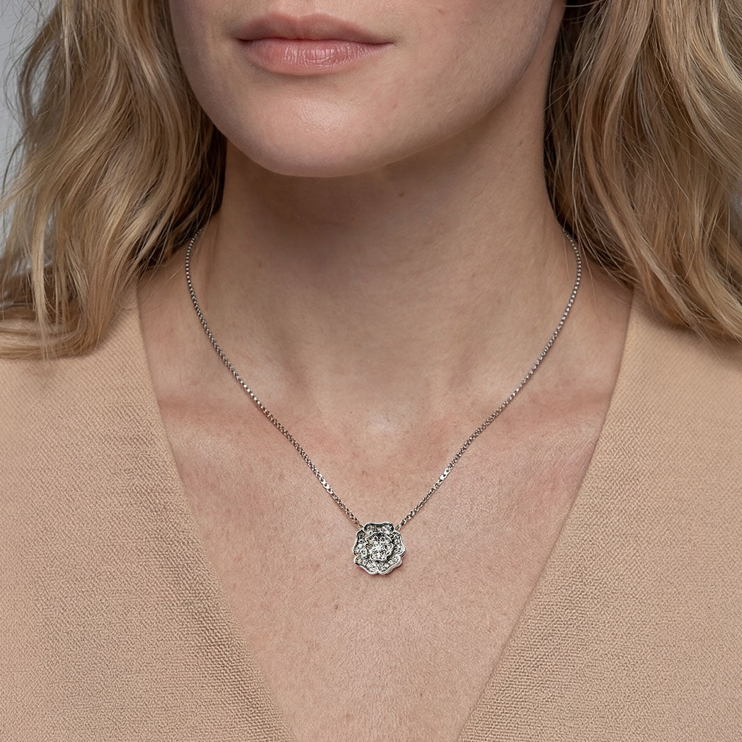 Sterling Silver Yorkshire Rose Necklace - Pavé