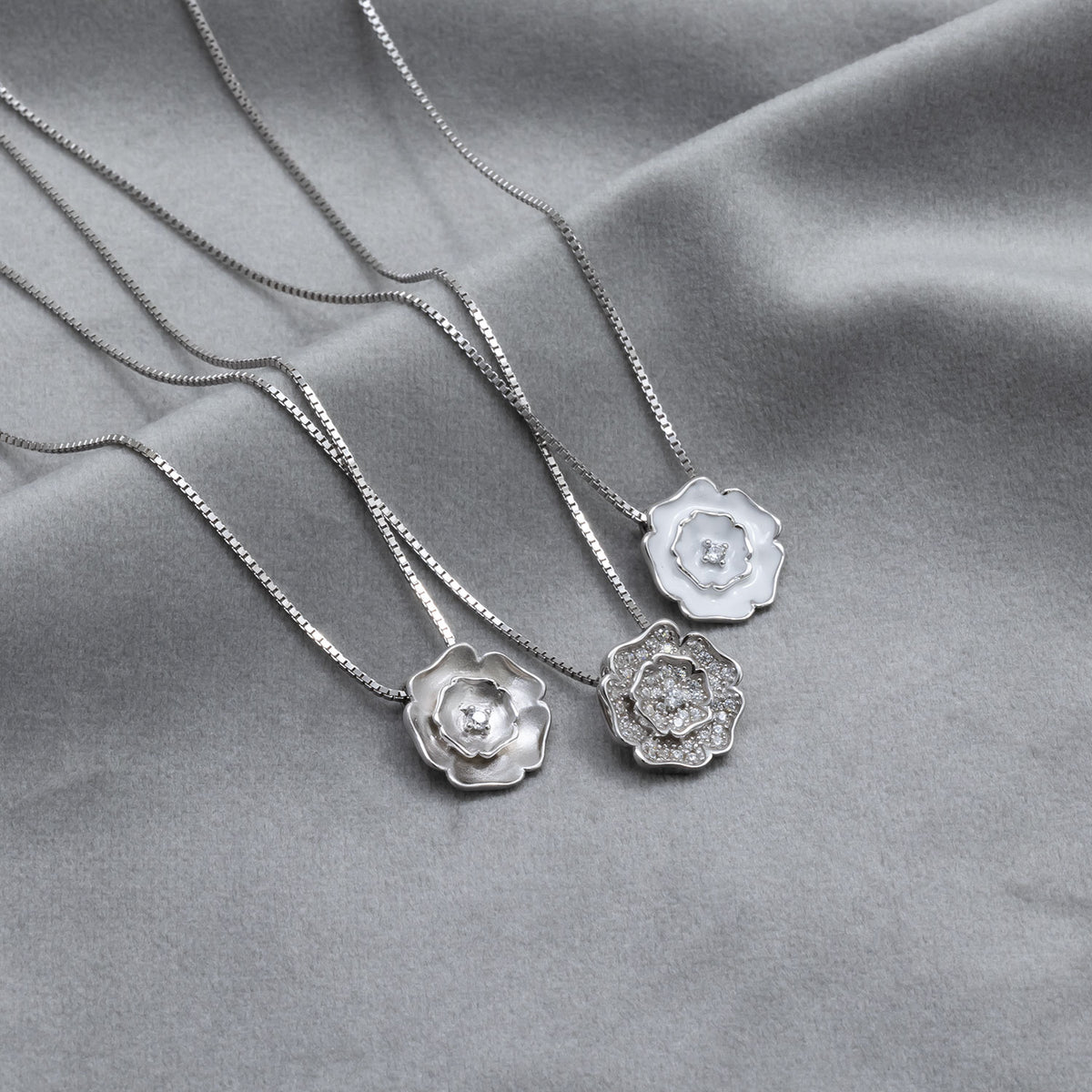 Sterling Silver Yorkshire Rose Necklace - Pavé
