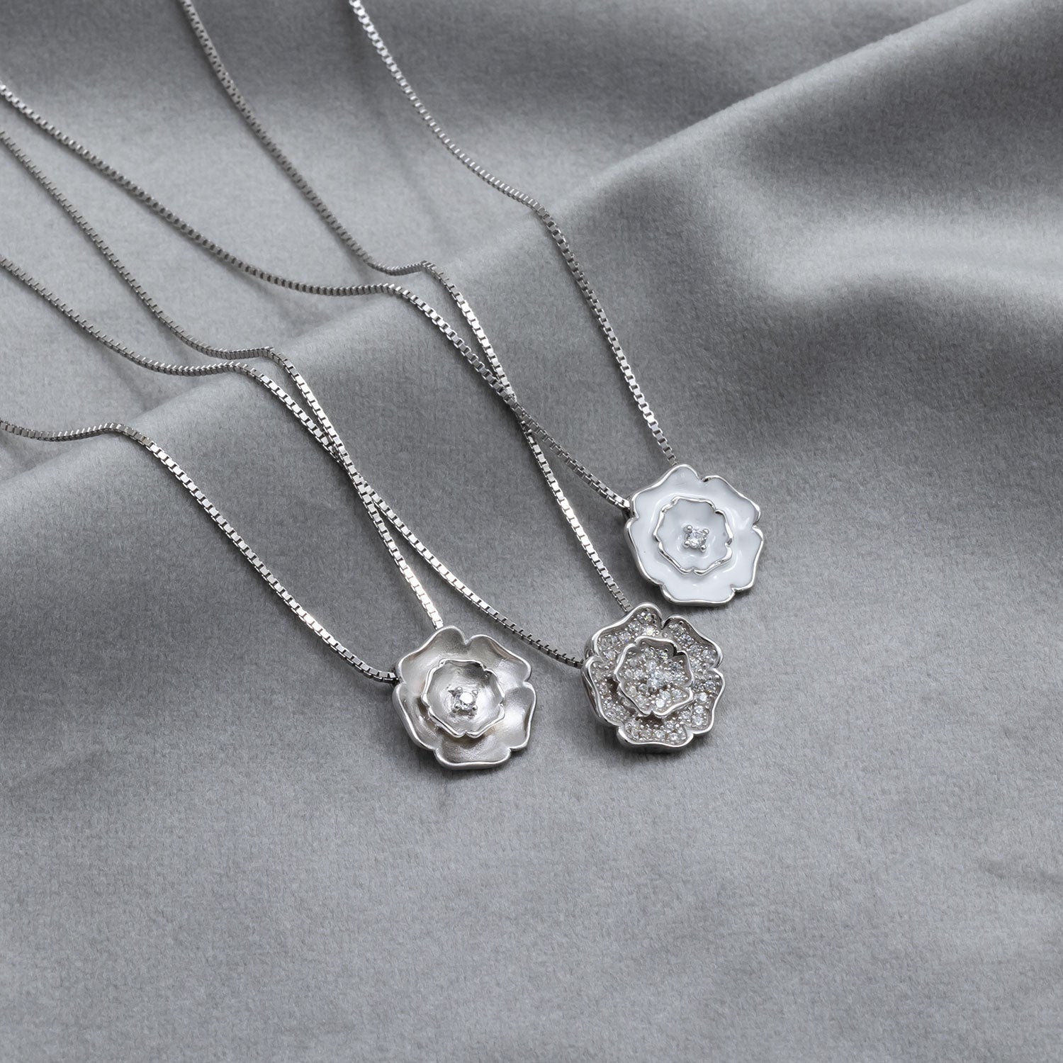 Sterling Silver Yorkshire Rose Necklace - Pavé