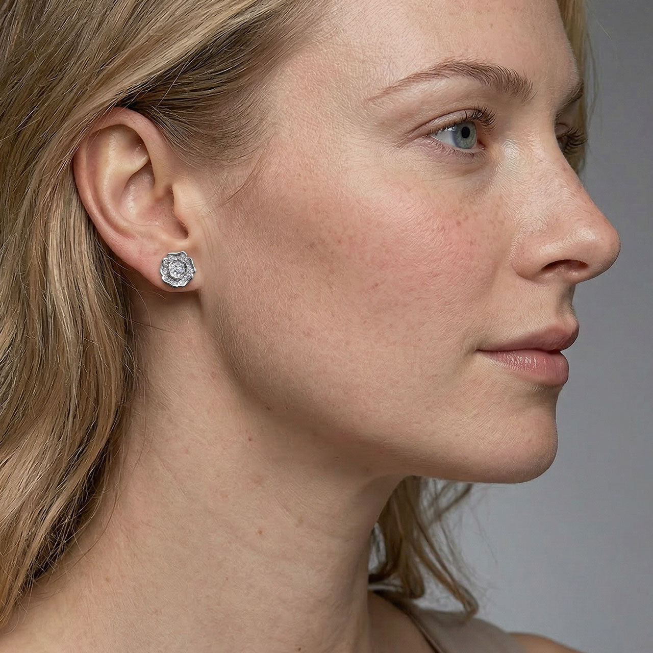 Sterling Silver Yorkshire Rose Earrings - Pavé