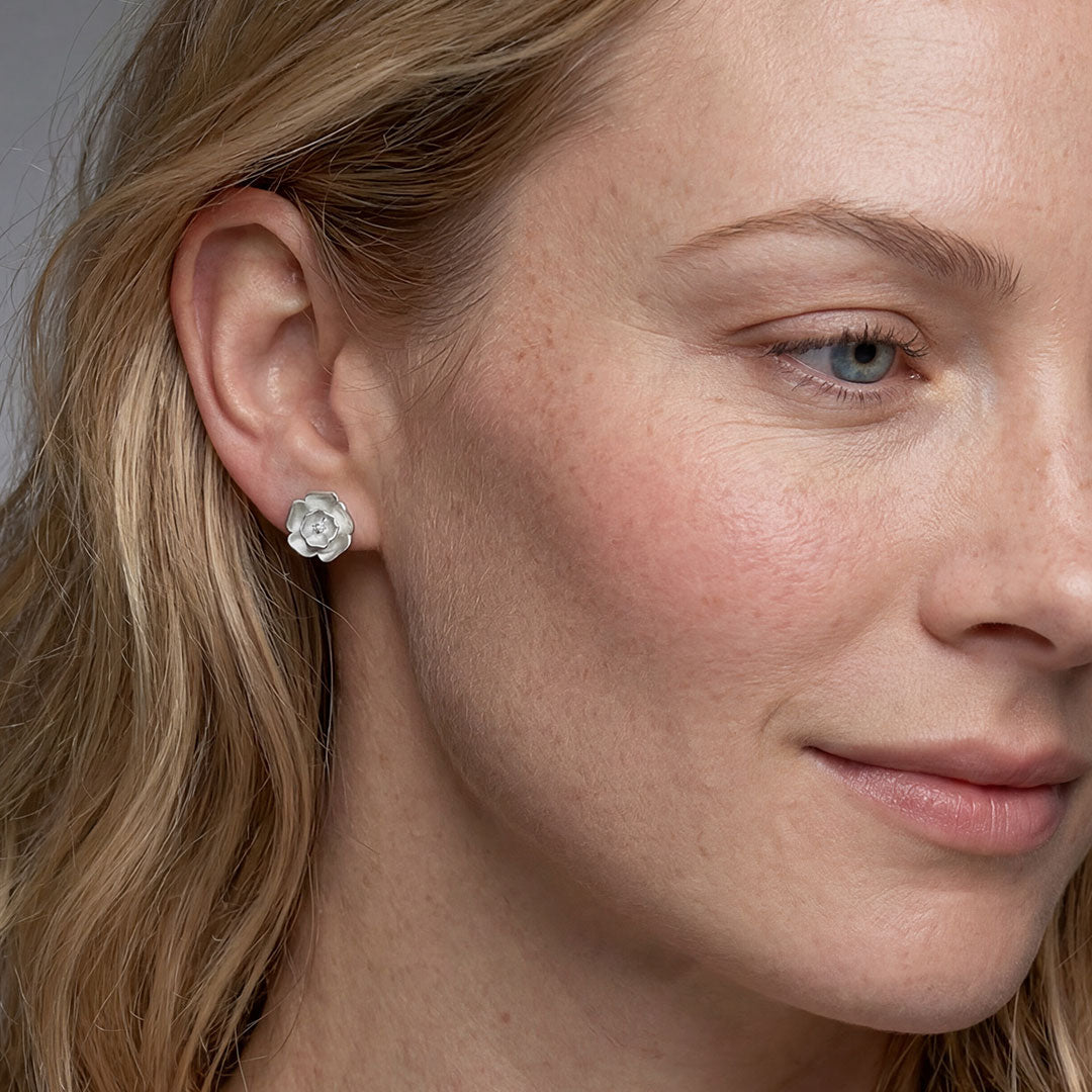 Sterling Silver Yorkshire Rose Earrings - Frosted