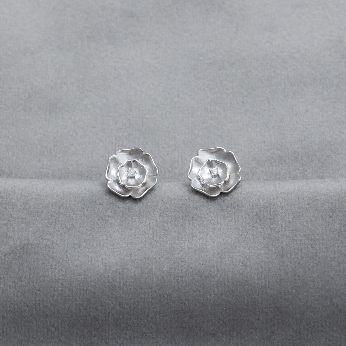 Sterling Silver Yorkshire Rose Earrings - Frosted