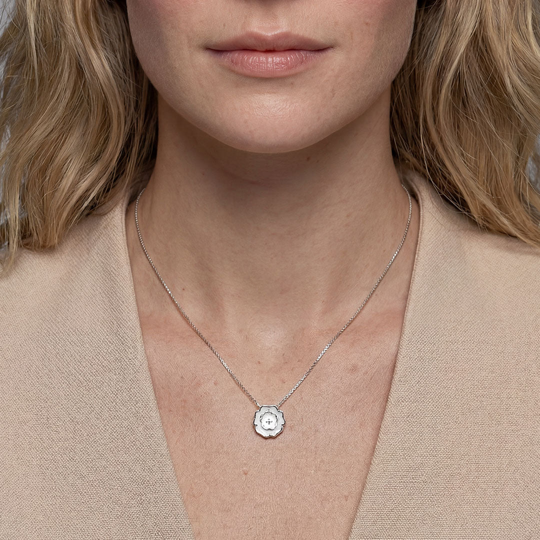 Sterling Silver Yorkshire Rose Necklace - Enamel