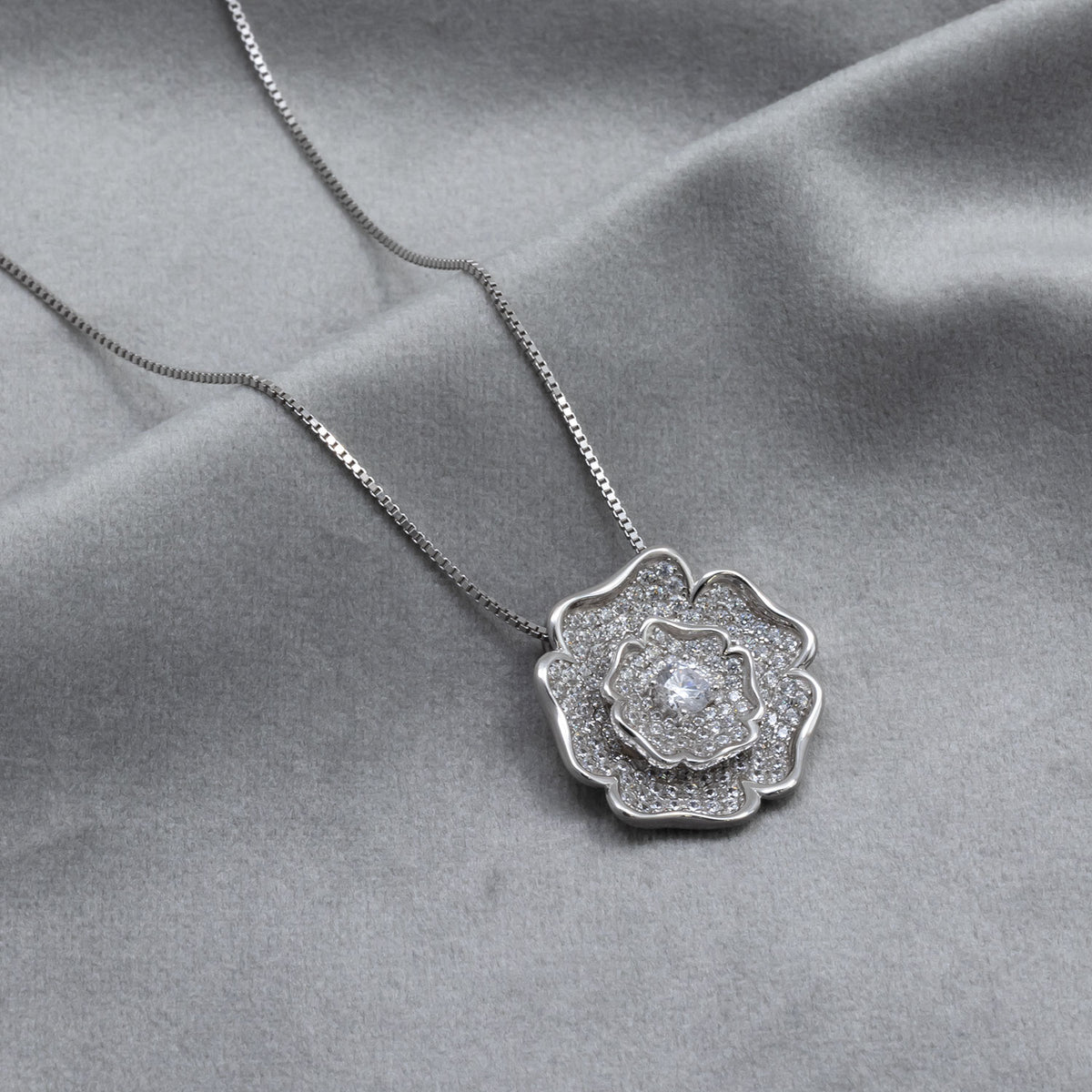 Sterling Silver Yorkshire Rose Large Pavé Pendant