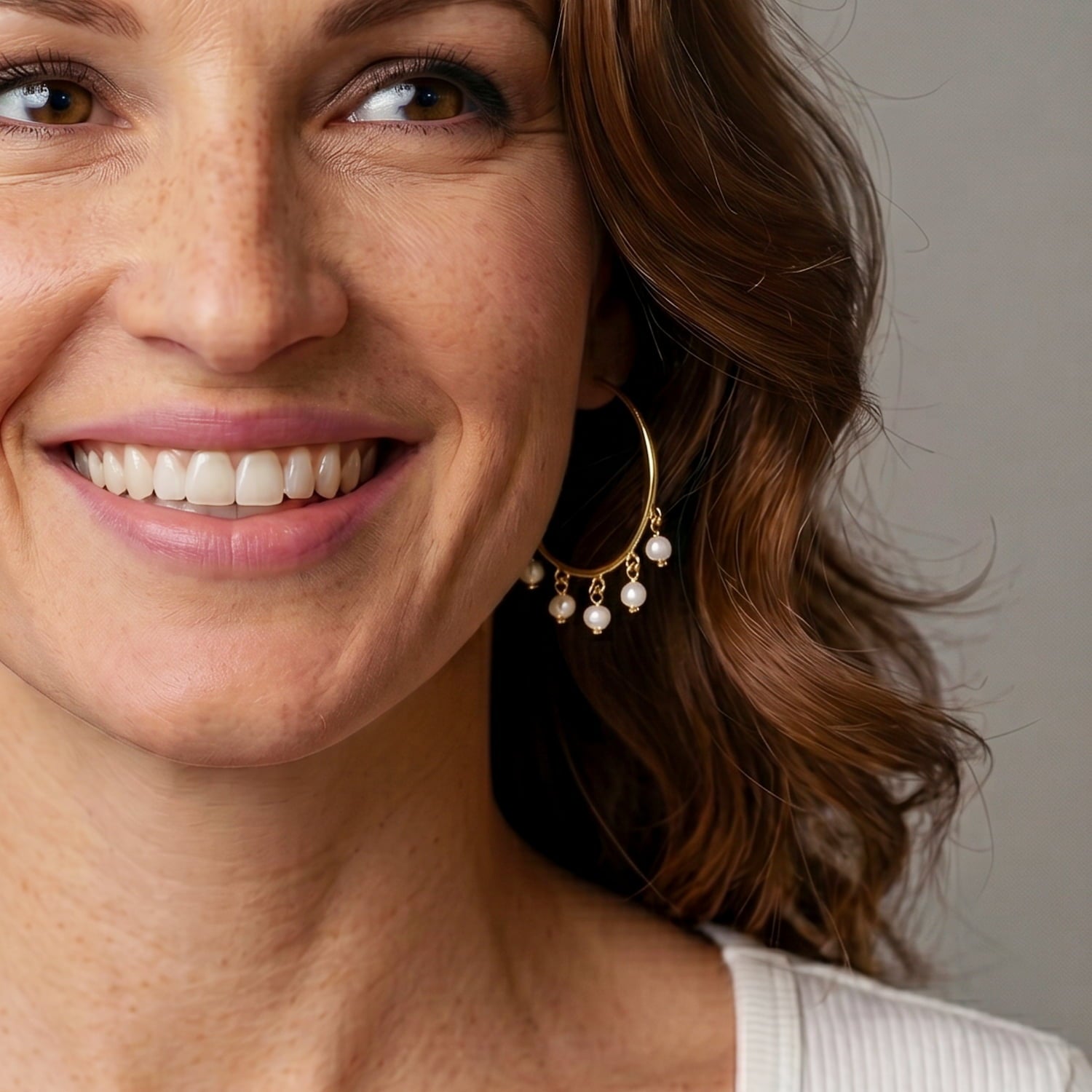 Tribeca Dangling Pearl Hoop Earrings