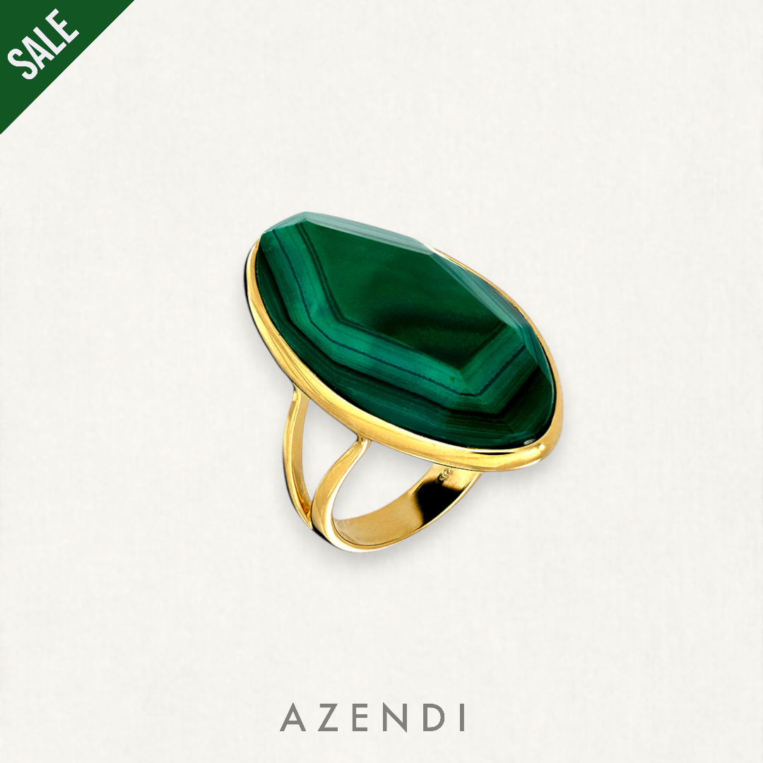 Yellow Gold Vermeil Malachite Stone Ring