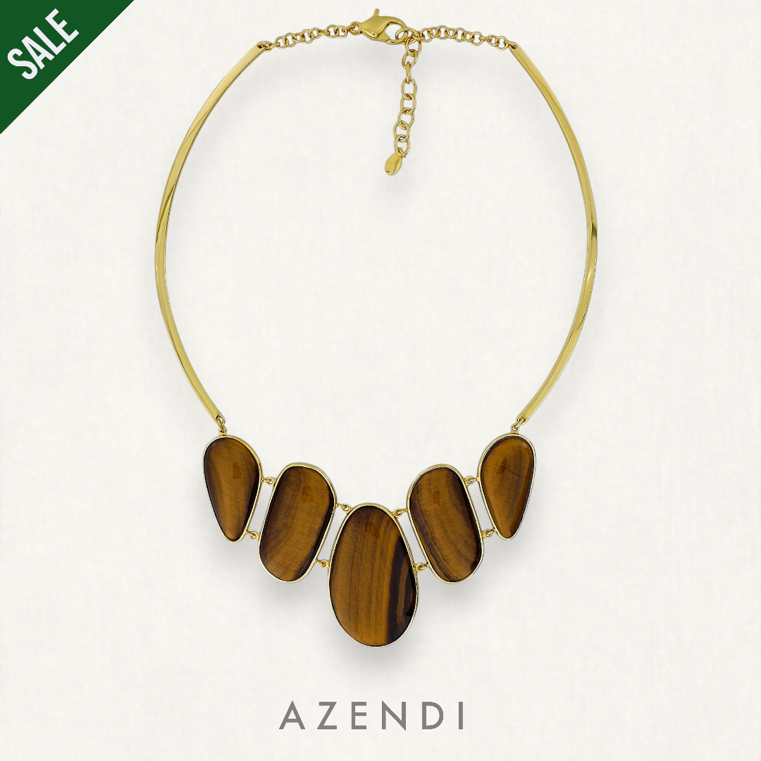 Yellow Gold Vermeil Tiger&#39;s Eye Avalon Statement Necklace