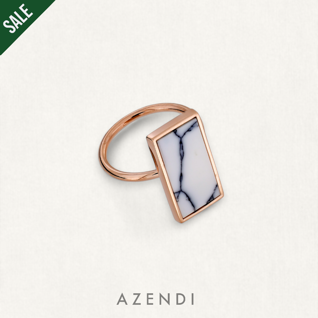 Horizon Portrait Rectangle Ring in White Howlite &amp; Rose Gold Vermeil