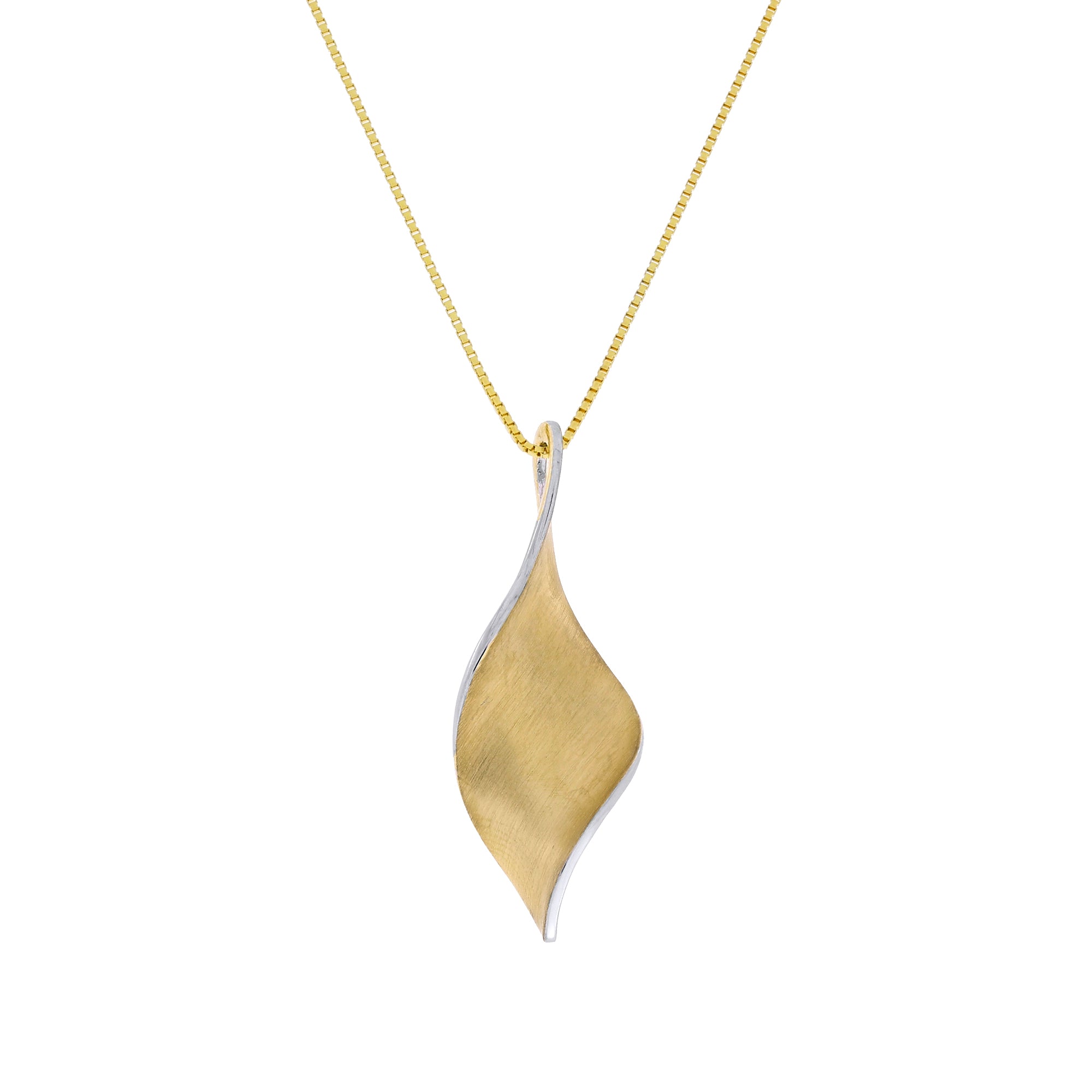 A yellow gold vermeil twist pendant on a gold chain against a white background.