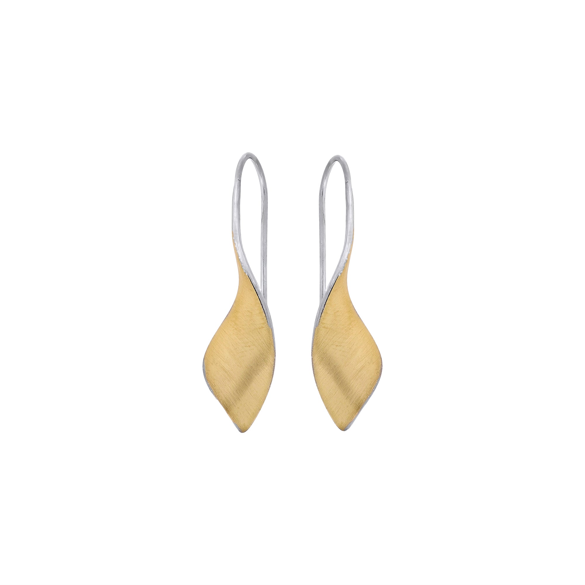 A pair of yellow gold vermeil twist drop earrings with a satin finish.