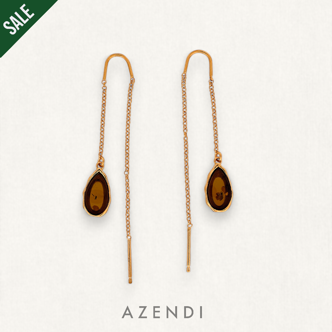 Northern Lights Amber Threader Earrings in Rose Gold Vermeil