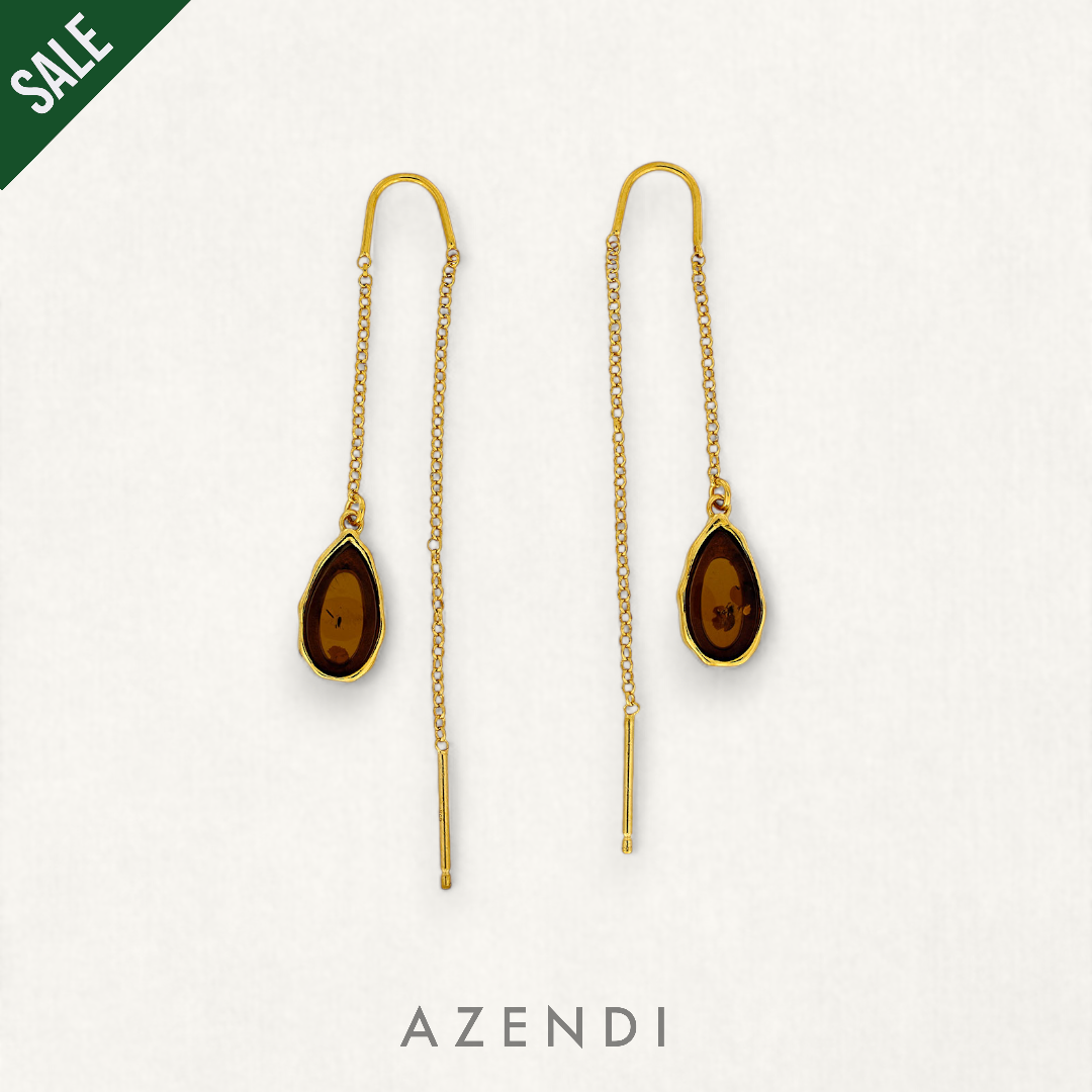 Northern Lights Amber Threader Earrings in Yellow Gold Vermeil