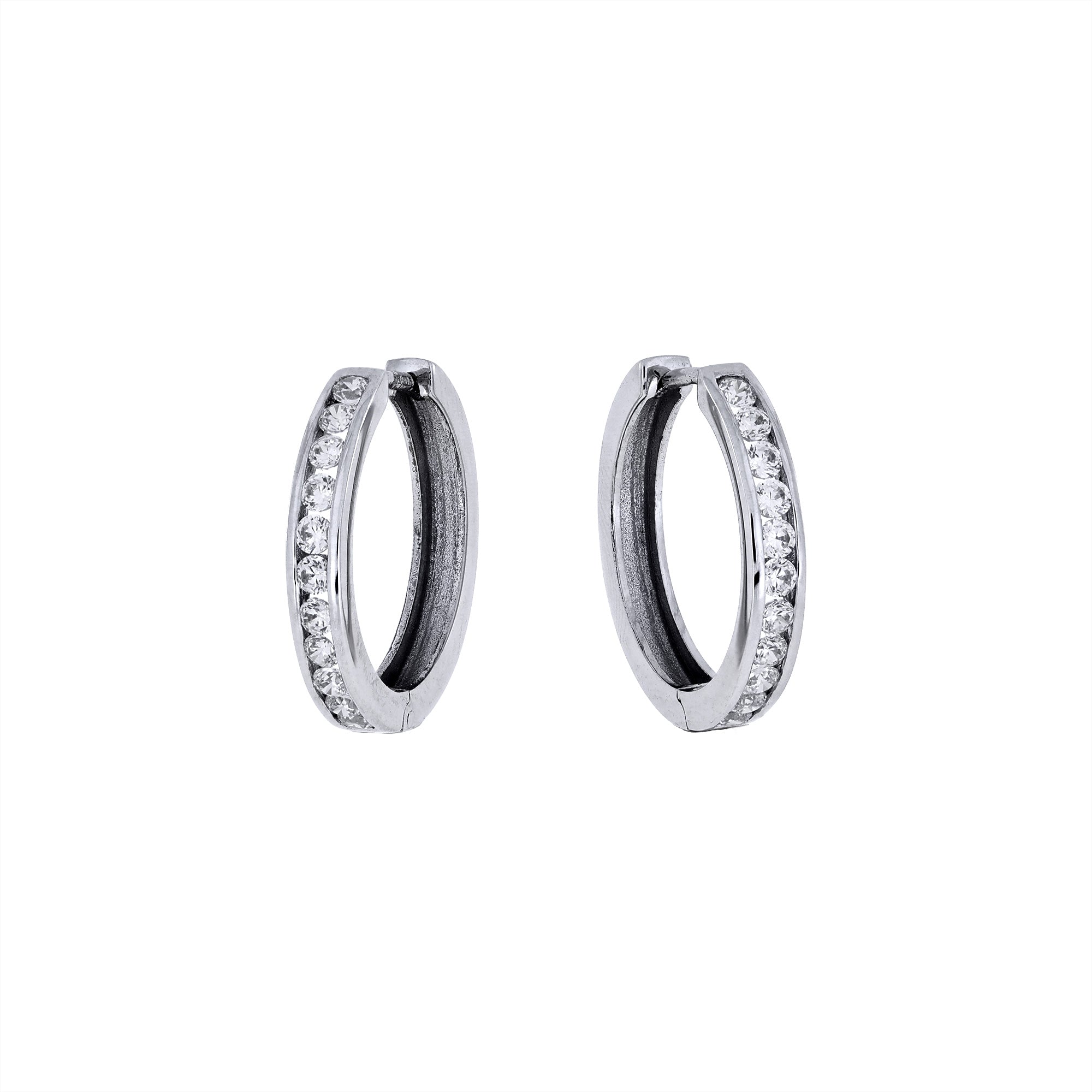 Pair of 9 carat gold hinge hoop earrings featuring a row of medium-sized stones, combining elegant design with a sculptural finish in gold vermeil jewellery.
