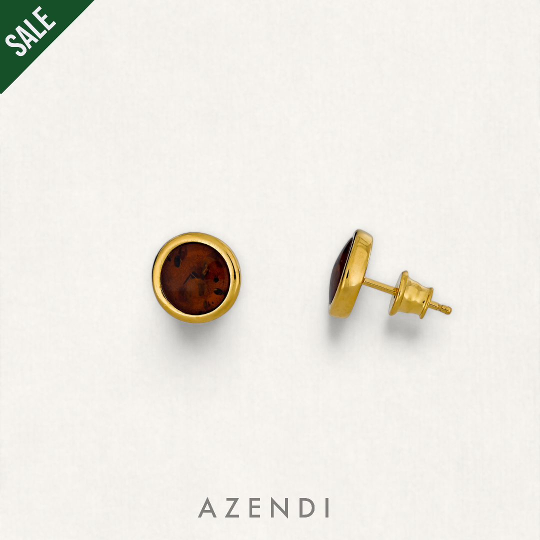 Yellow Gold Vermeil &amp; Amber Large Button Studs; 8mm