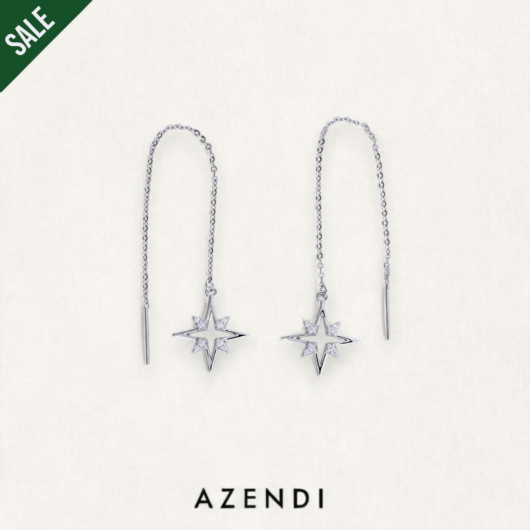 Silver Pavé Open Star Threader Earrings