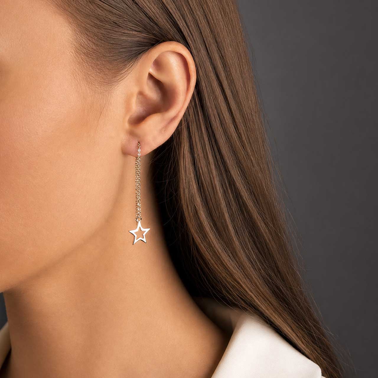 Silver Open Star Threader Earrings