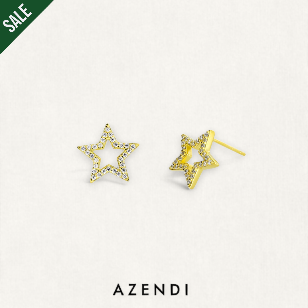 Pavé Open Star Stud Earrings - Yellow Gold Vermeil