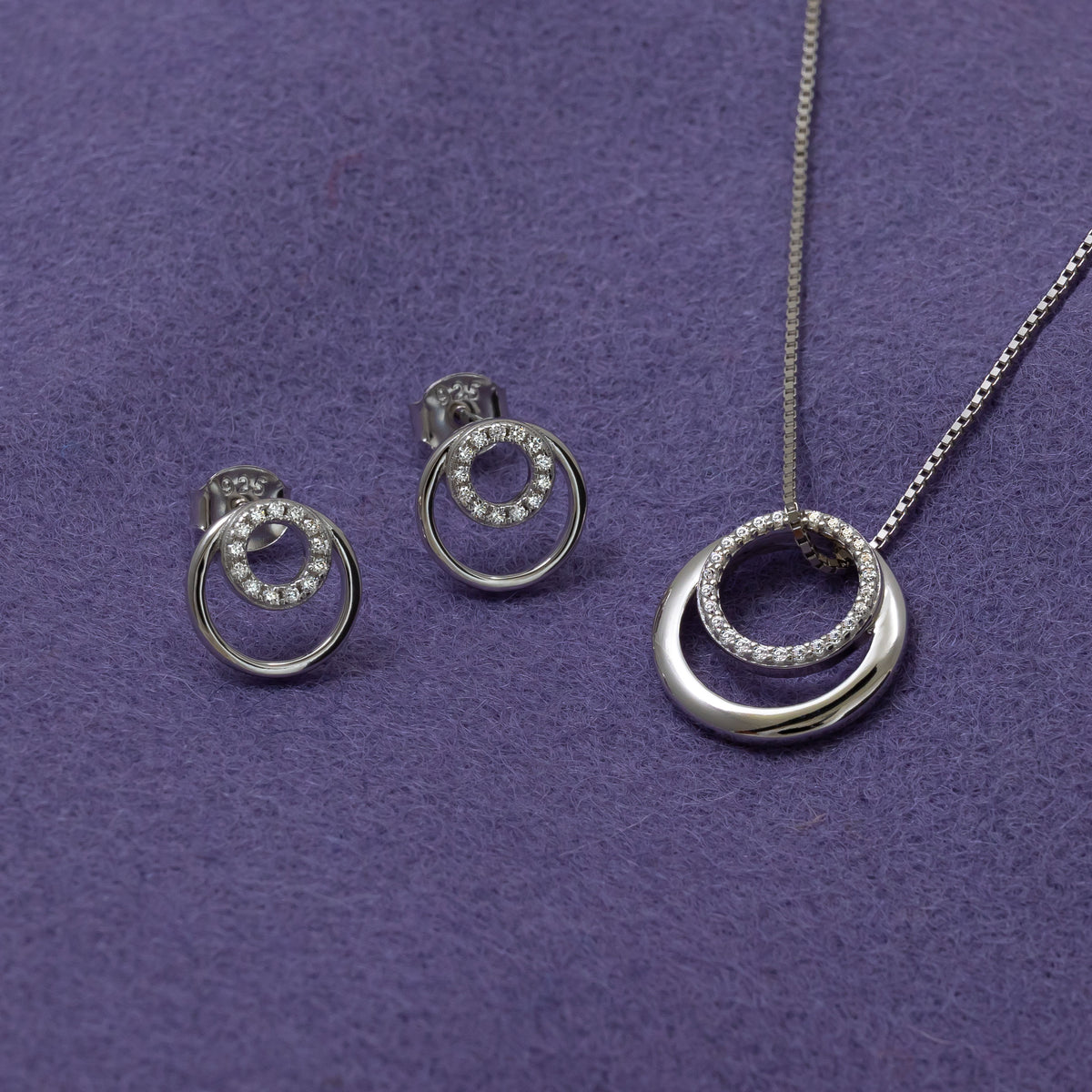 Silver Double Circle Studs