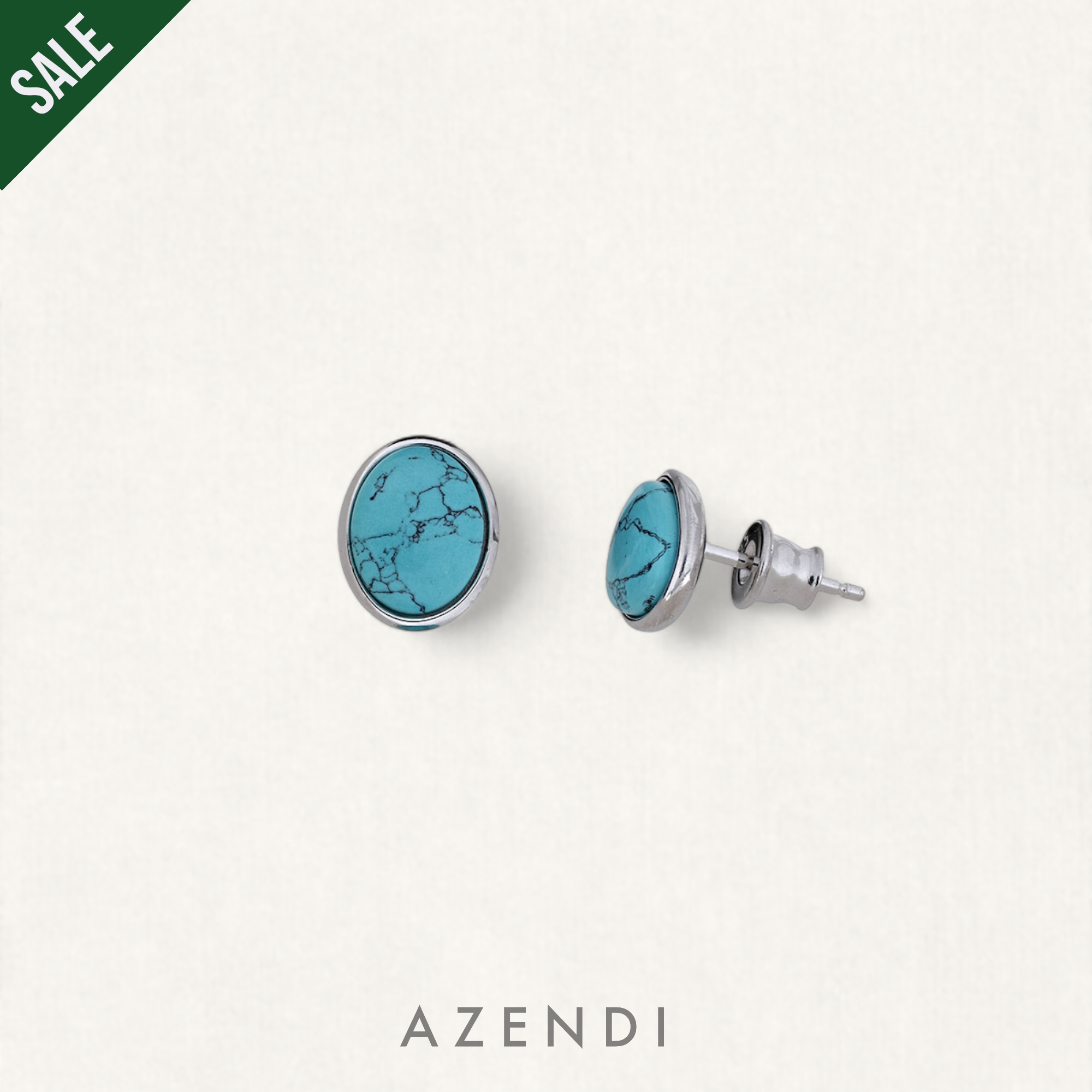 Silver & Turquoise Oval Studs