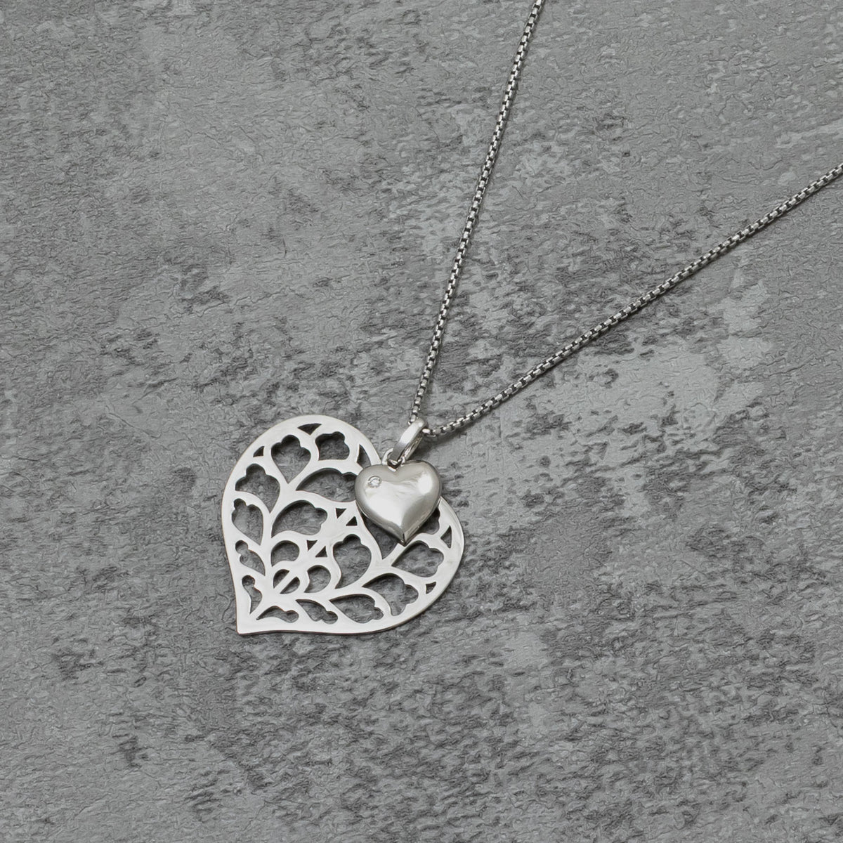 Silver Heart of Yorkshire Double Pendant with Diamond