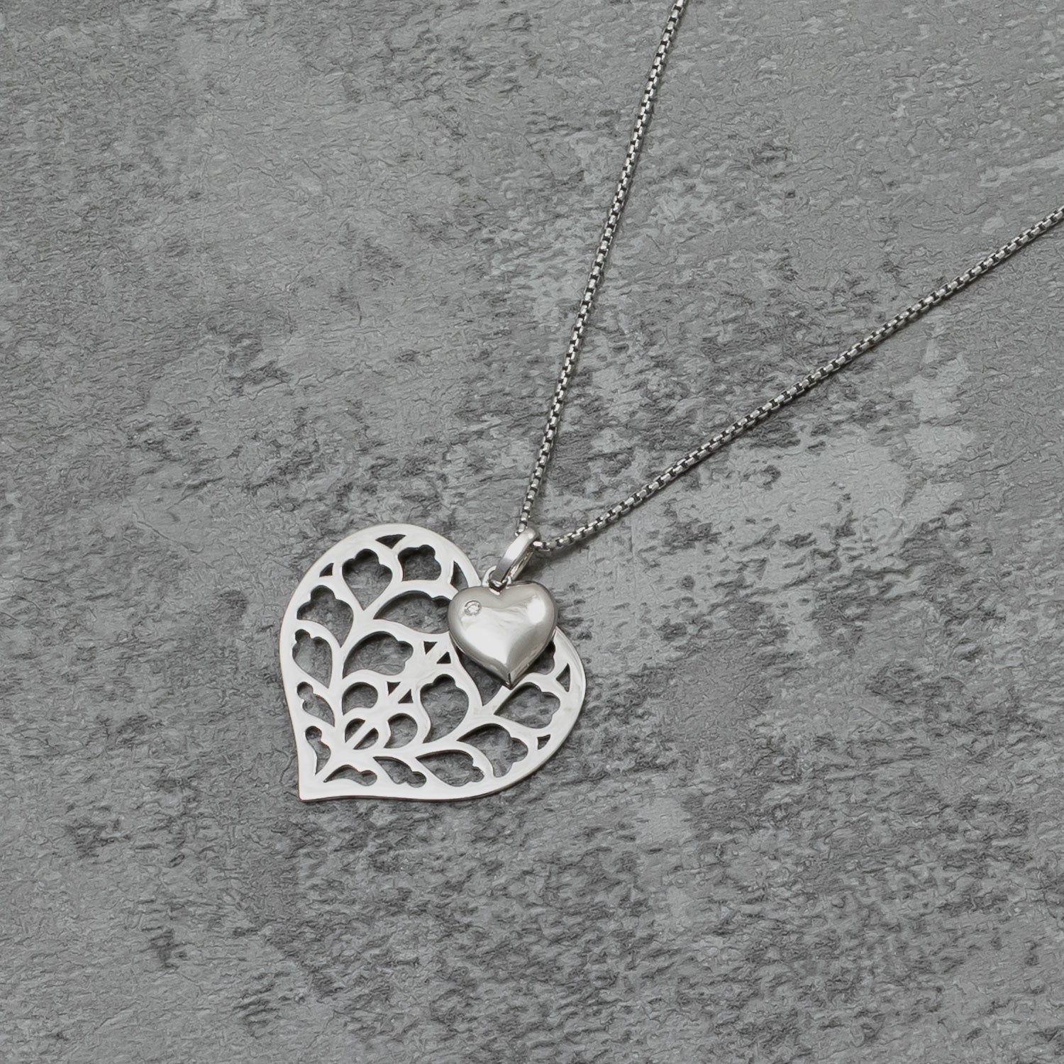 Silver Heart of Yorkshire Double Pendant with Diamond