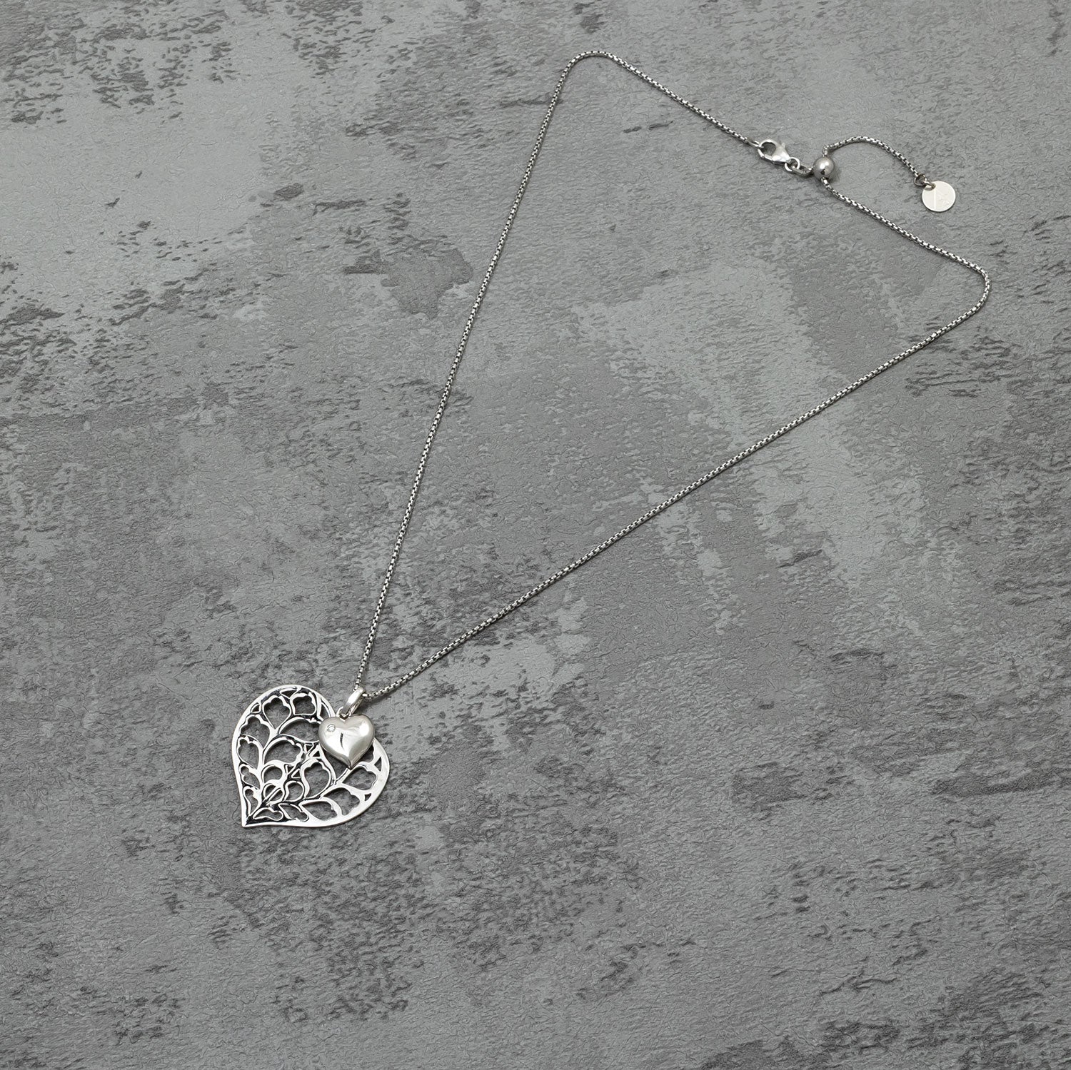Silver Heart of York Minster Double Necklace with Diamond