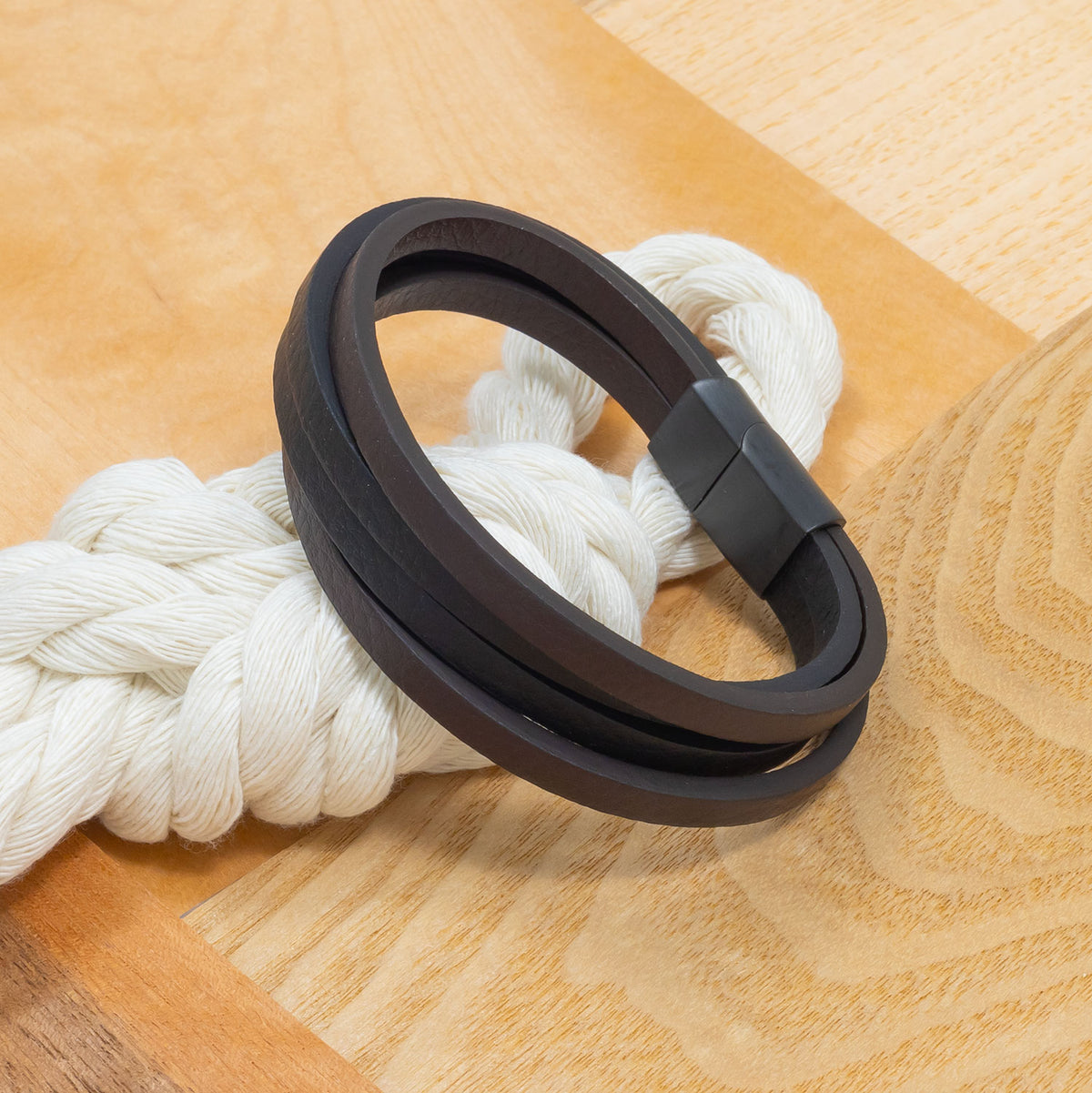 Black & Brown 4 Strand Leather & Steel Men's Bracelet