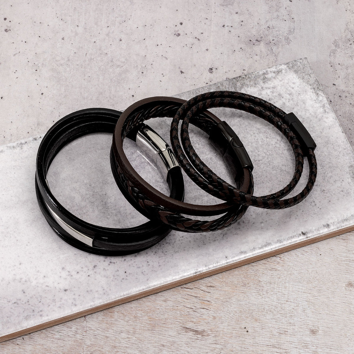 Black & Brown Wraparound Leather Men's Bracelet