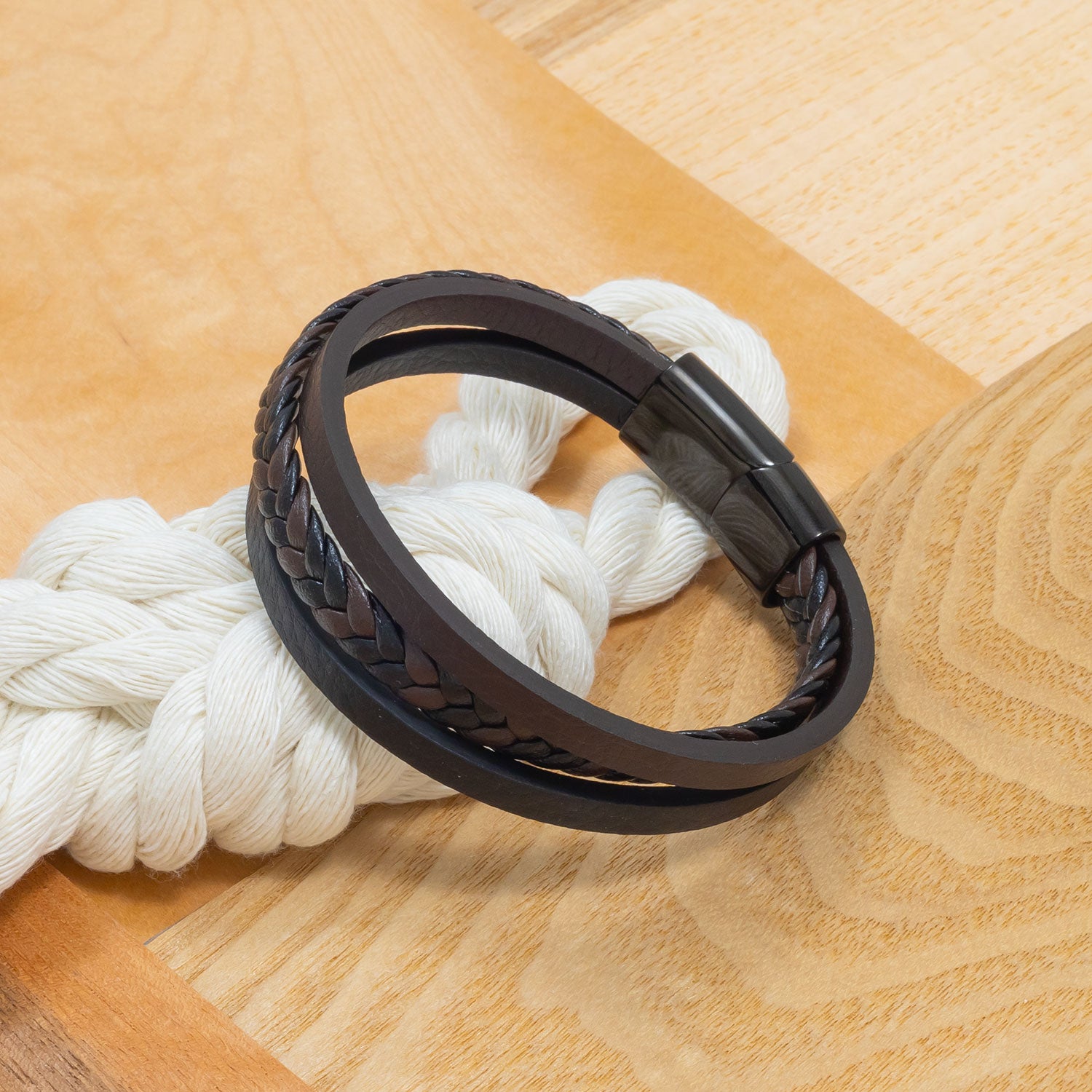 Black & Brown Triple Strand Leather Men's Bracelet