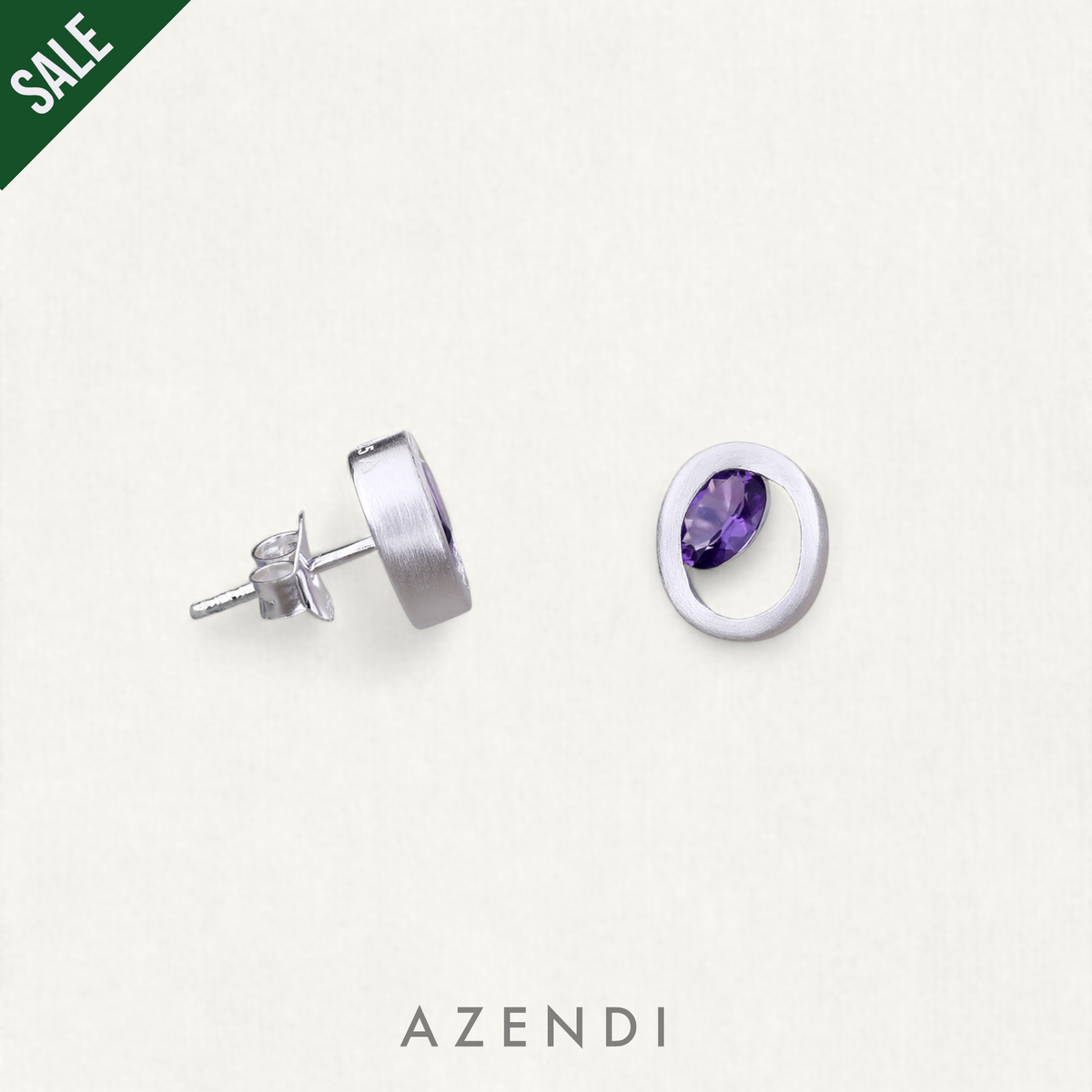 Silver Oval Studs with Amethyst