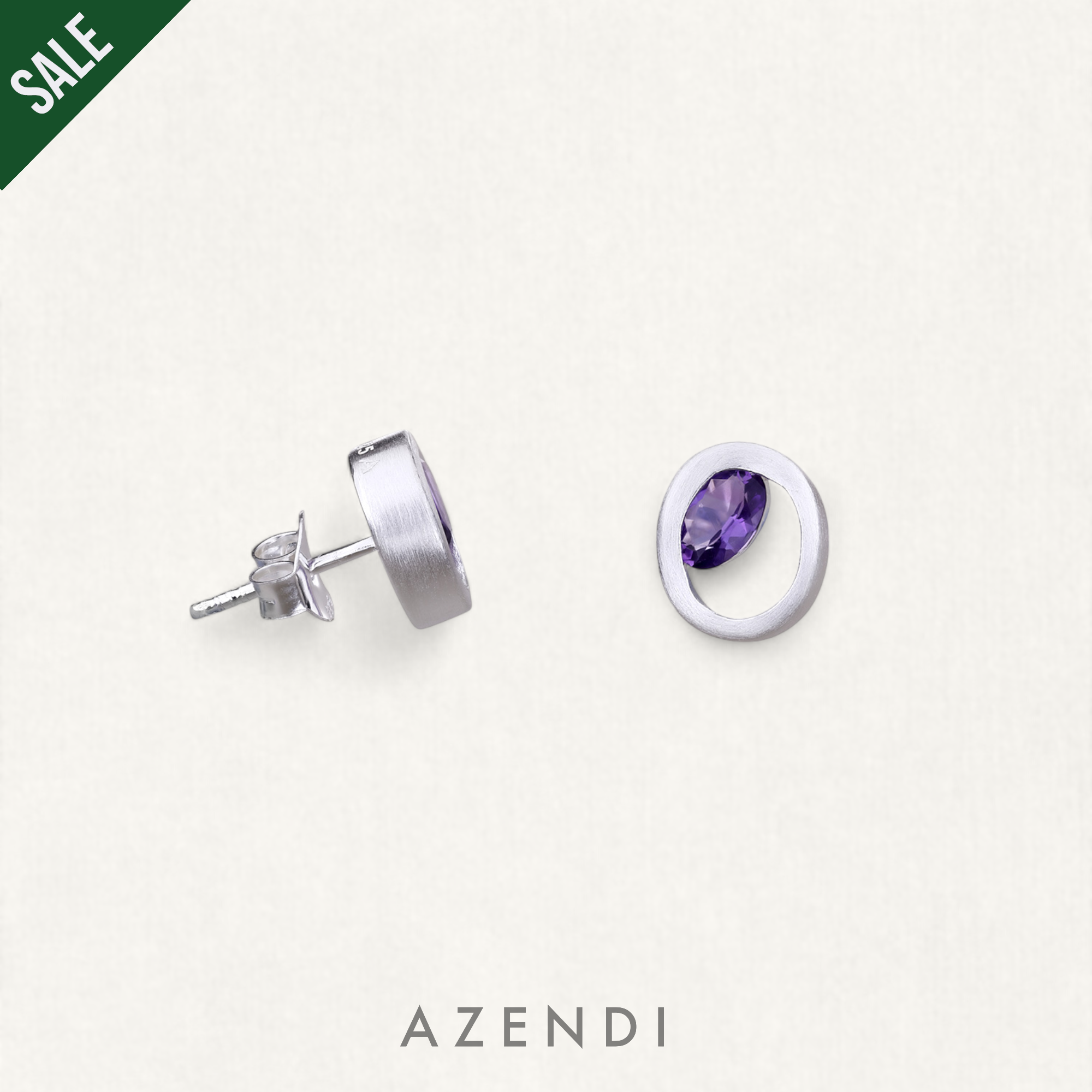 Silver Oval Studs with Amethyst