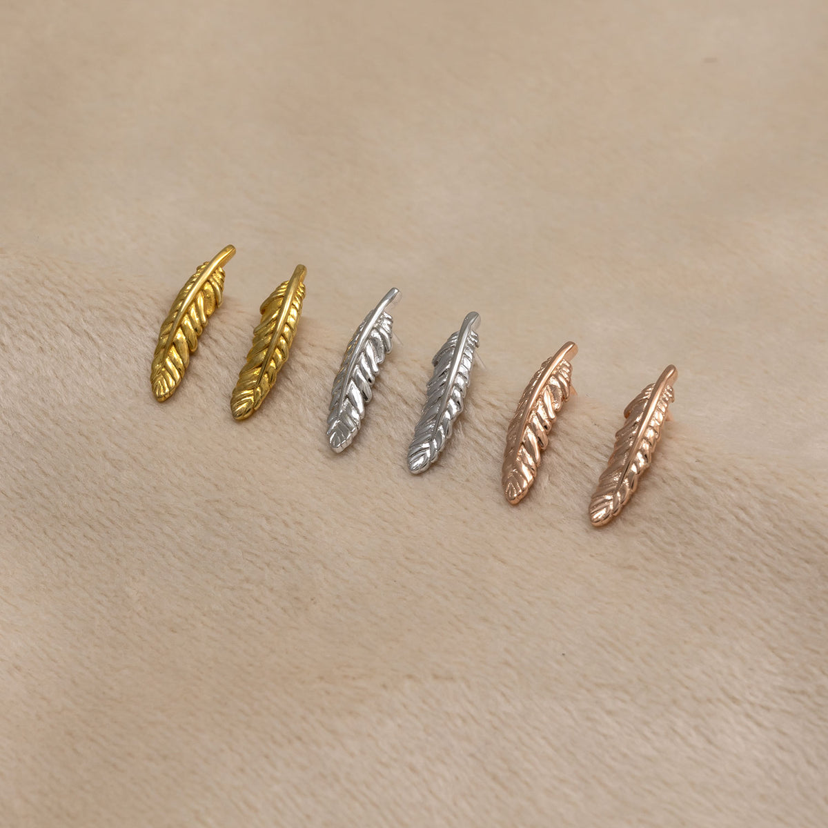 Curving Single Feather Stud Earrings - Yellow Gold Vermeil