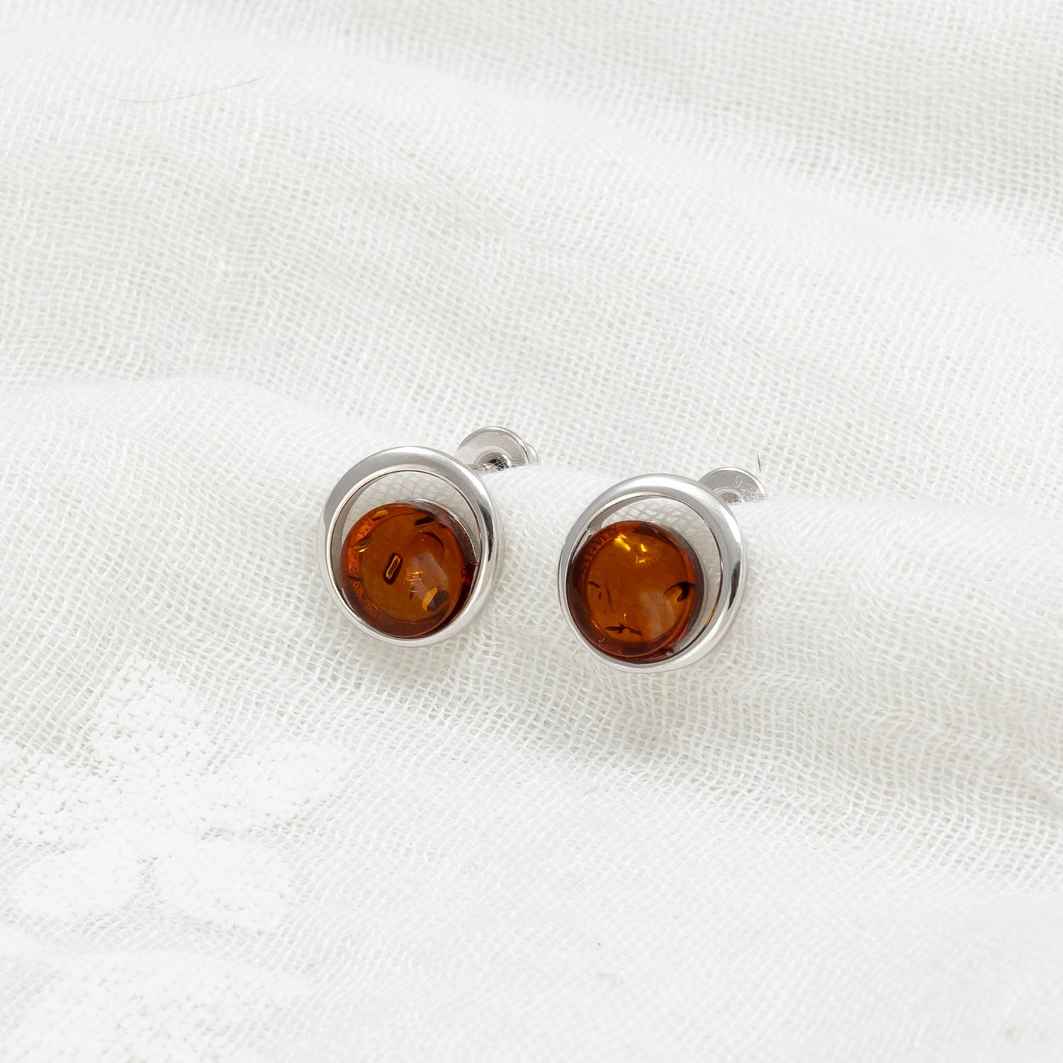 Silver & Amber Circle Studs