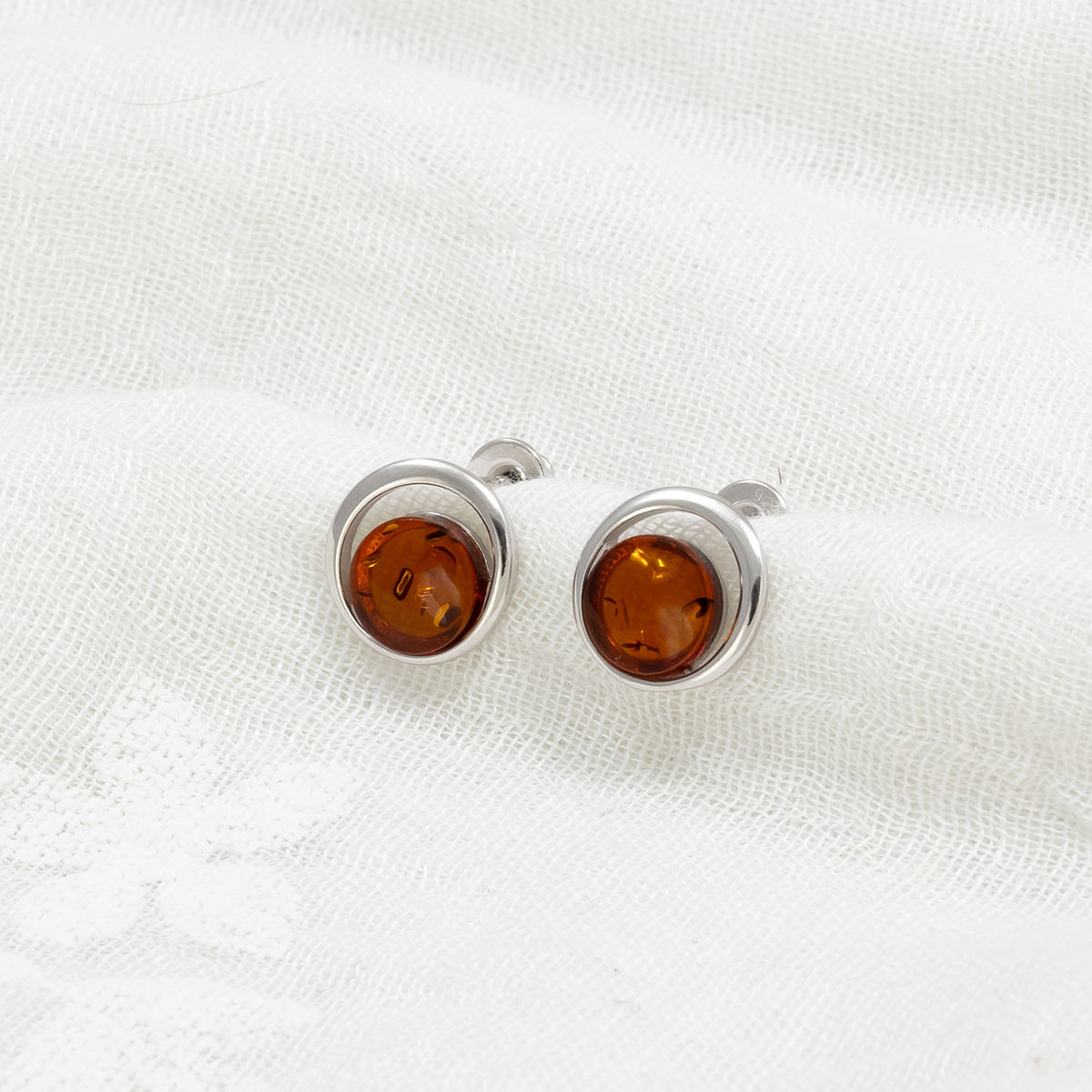 Silver & Amber Circle Studs