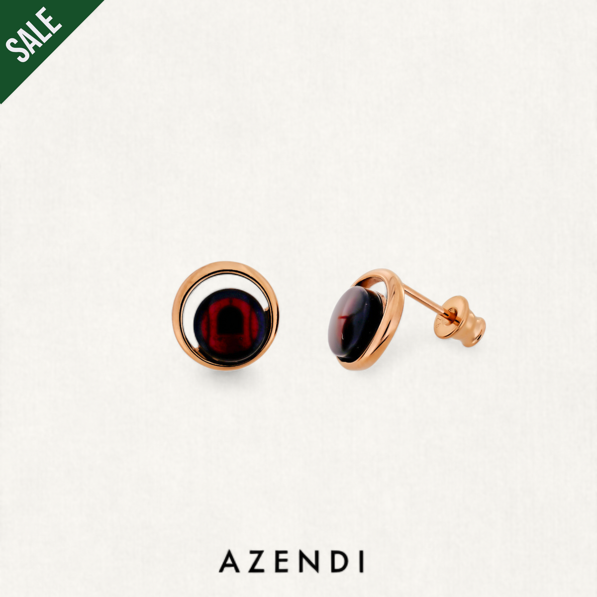 Rose Gold Vermeil &amp; Cherry Amber Stud Earrings