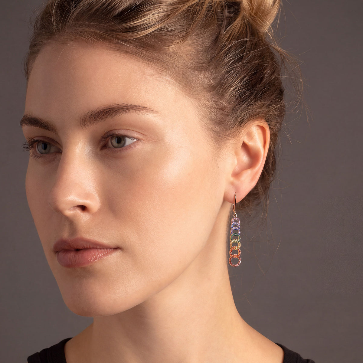 Rainbow Pavé Seven Interlocking Circles Drop Earrings
