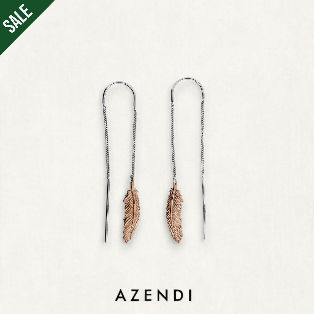 Silver & Rose Gold Vermeil Feather Threader Earrings